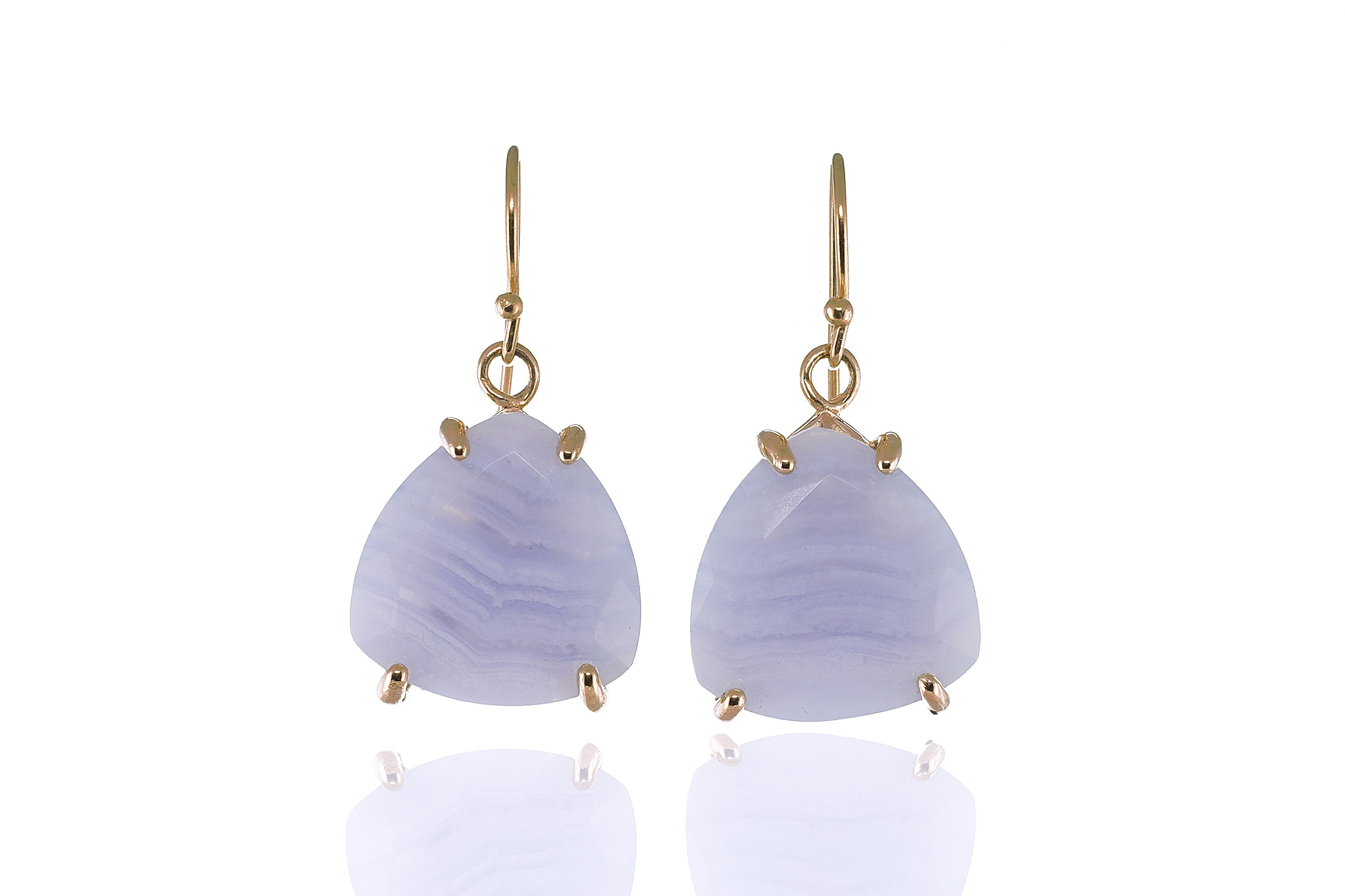 Trillion Shape Blue Lace Agate Gold Earrings Earrings Anemone Jewelry
