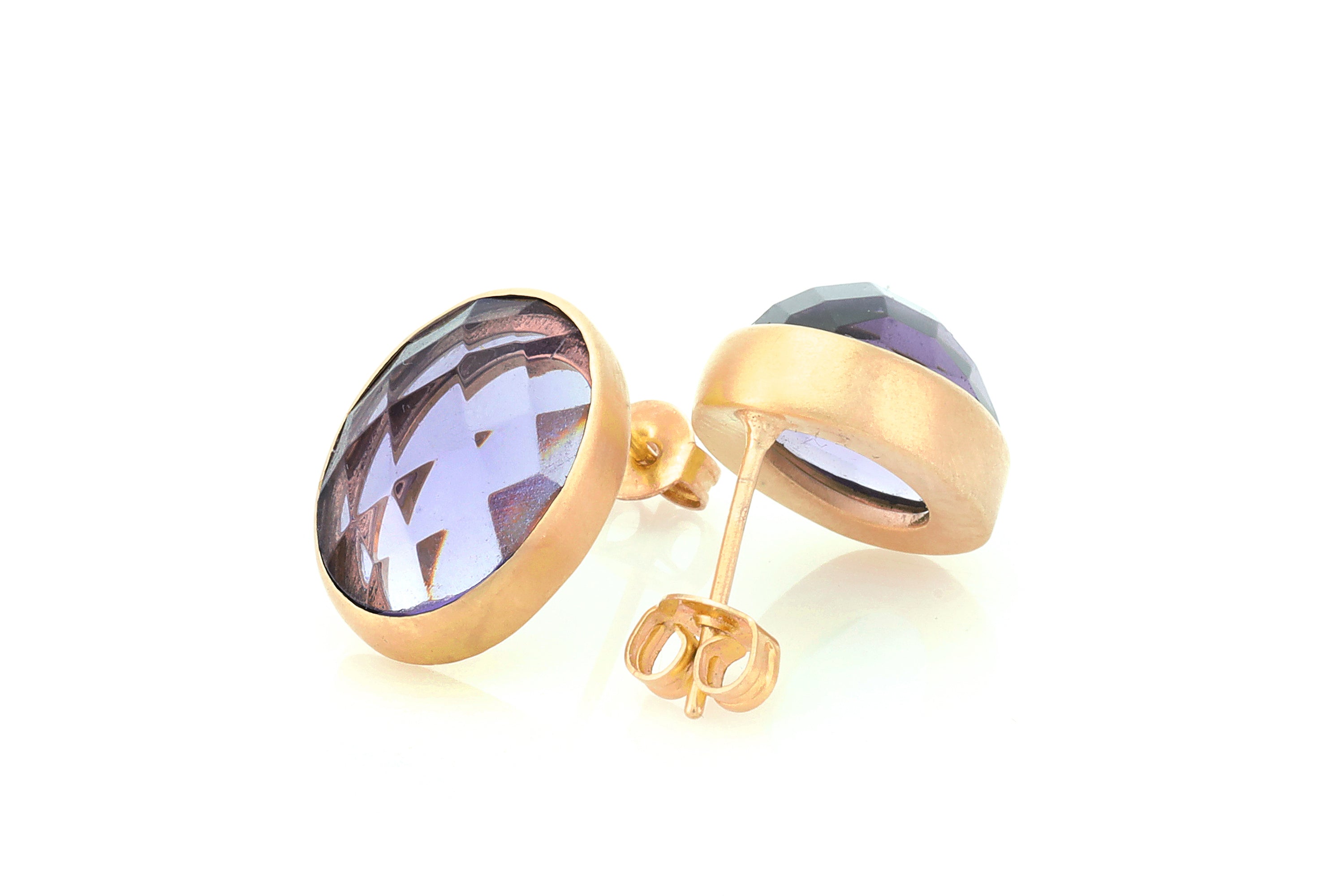 14k Gold Oval Stud Earrings Amethyst Earrings Earrings Anemone Limited