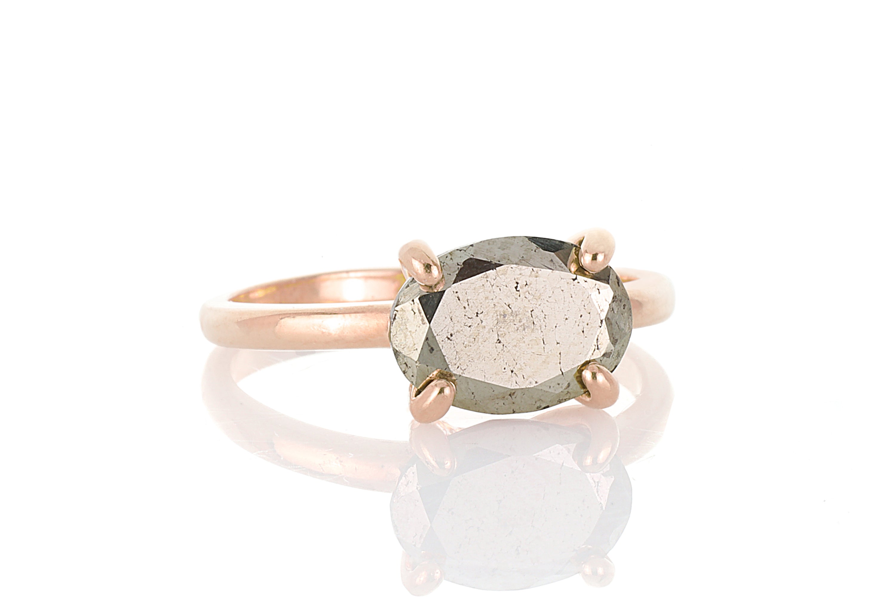 Stackable Gold Cocktail Oval Cut Pyrite Gemstone Ring Rings Anemone Unique