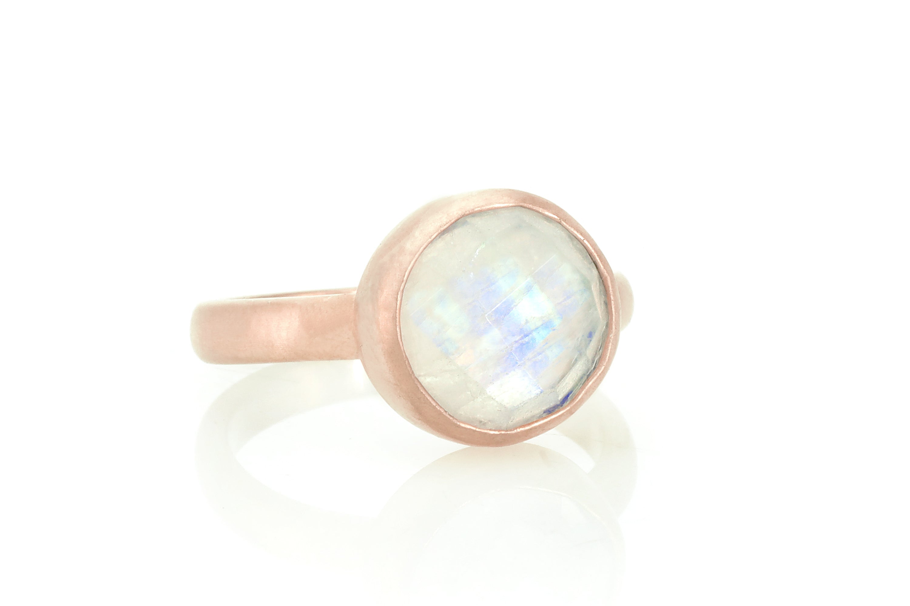 Round 14k Gold Rainbow Moonstone Bezel Set Ring Rings Anemone Limited