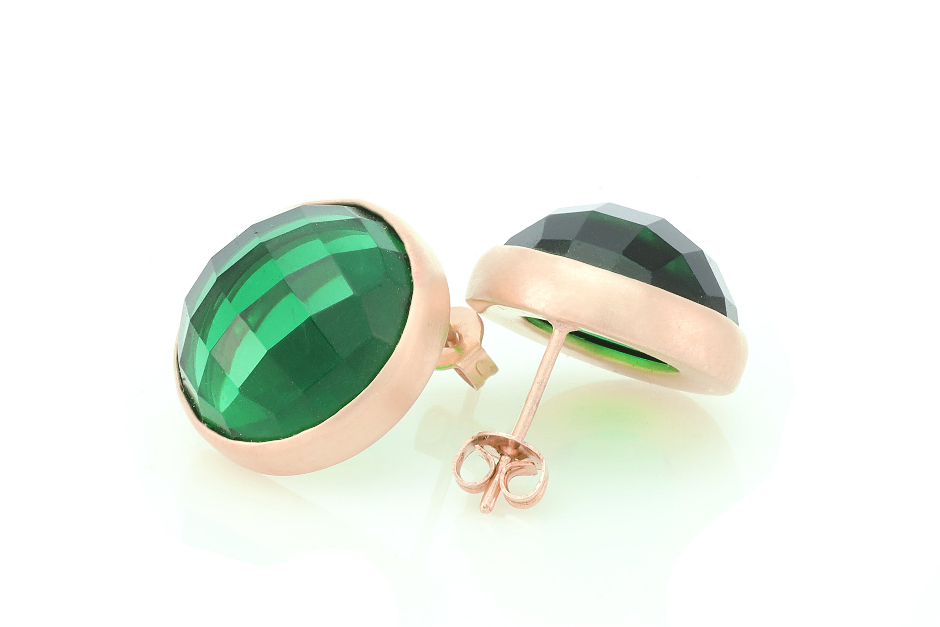 Big Round Bezel Set Emerald Gold Earrings Earrings Anemone Limited