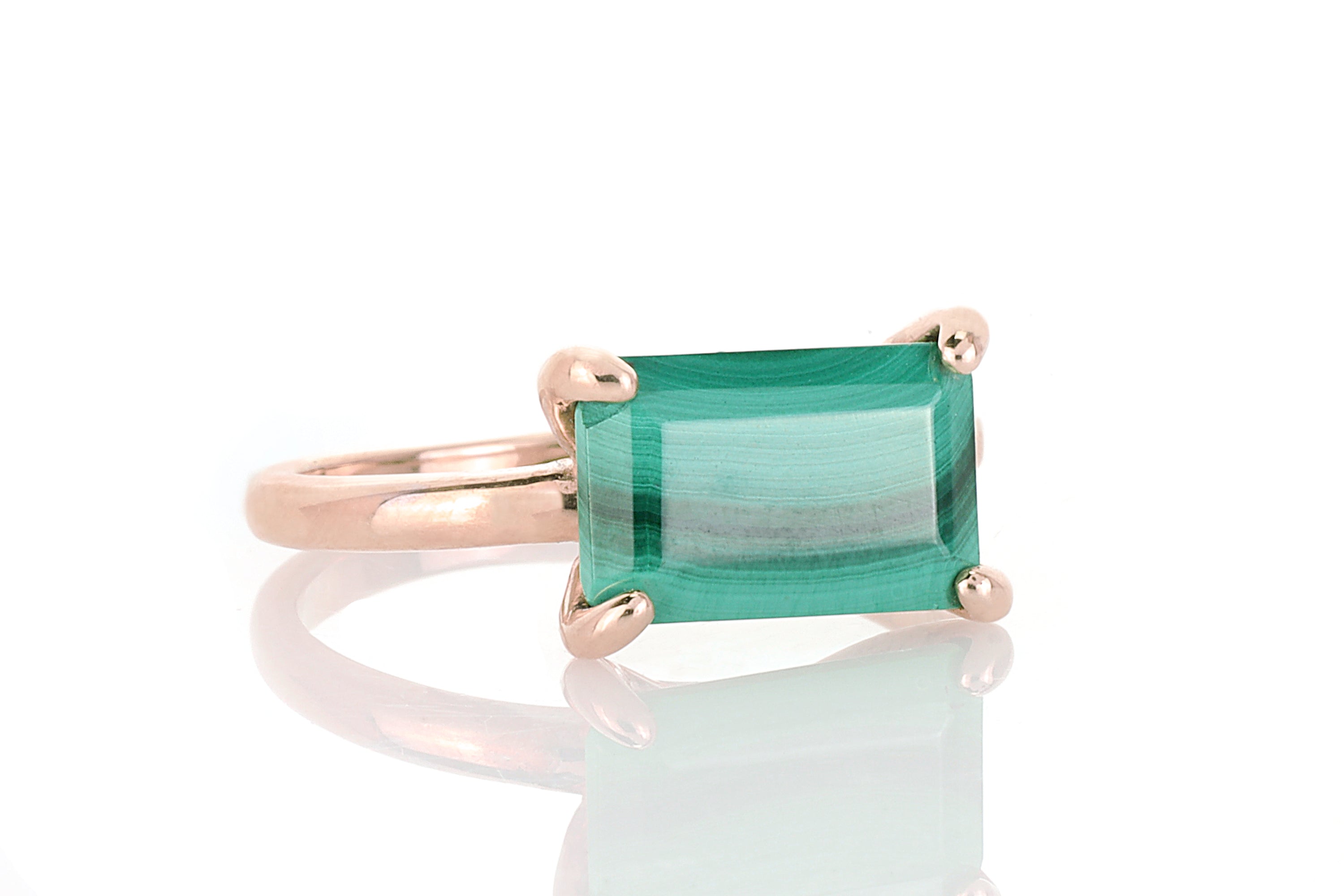 Yellow Gold Rectangle Malachite Ring Rings Anemone Unique