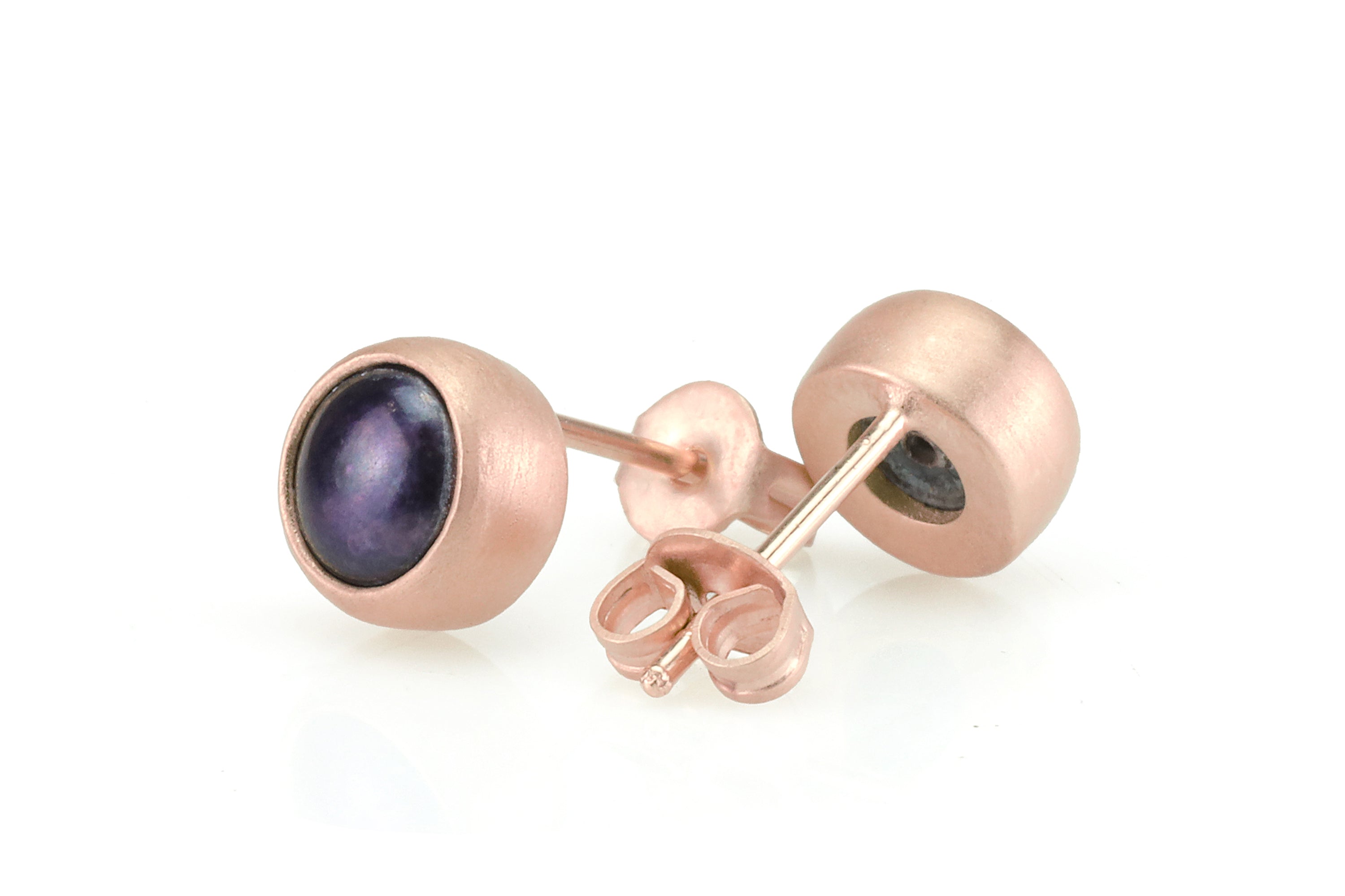 Gold Round Black Pearl Stud Bezel Earrings Earrings Anemone Limited