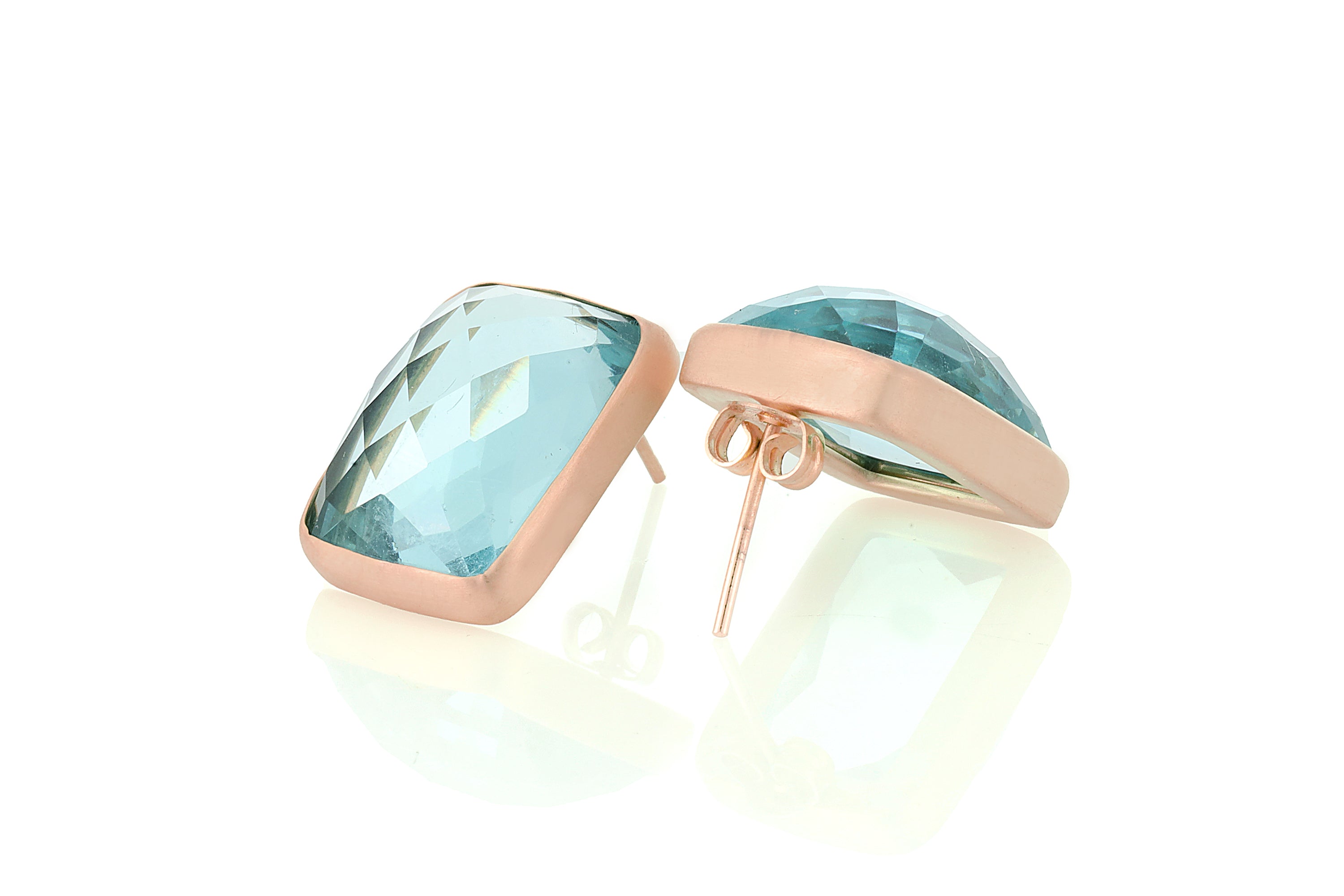 Blue Topaz Bezel Gold Stud Earrings Earrings Anemone Limited