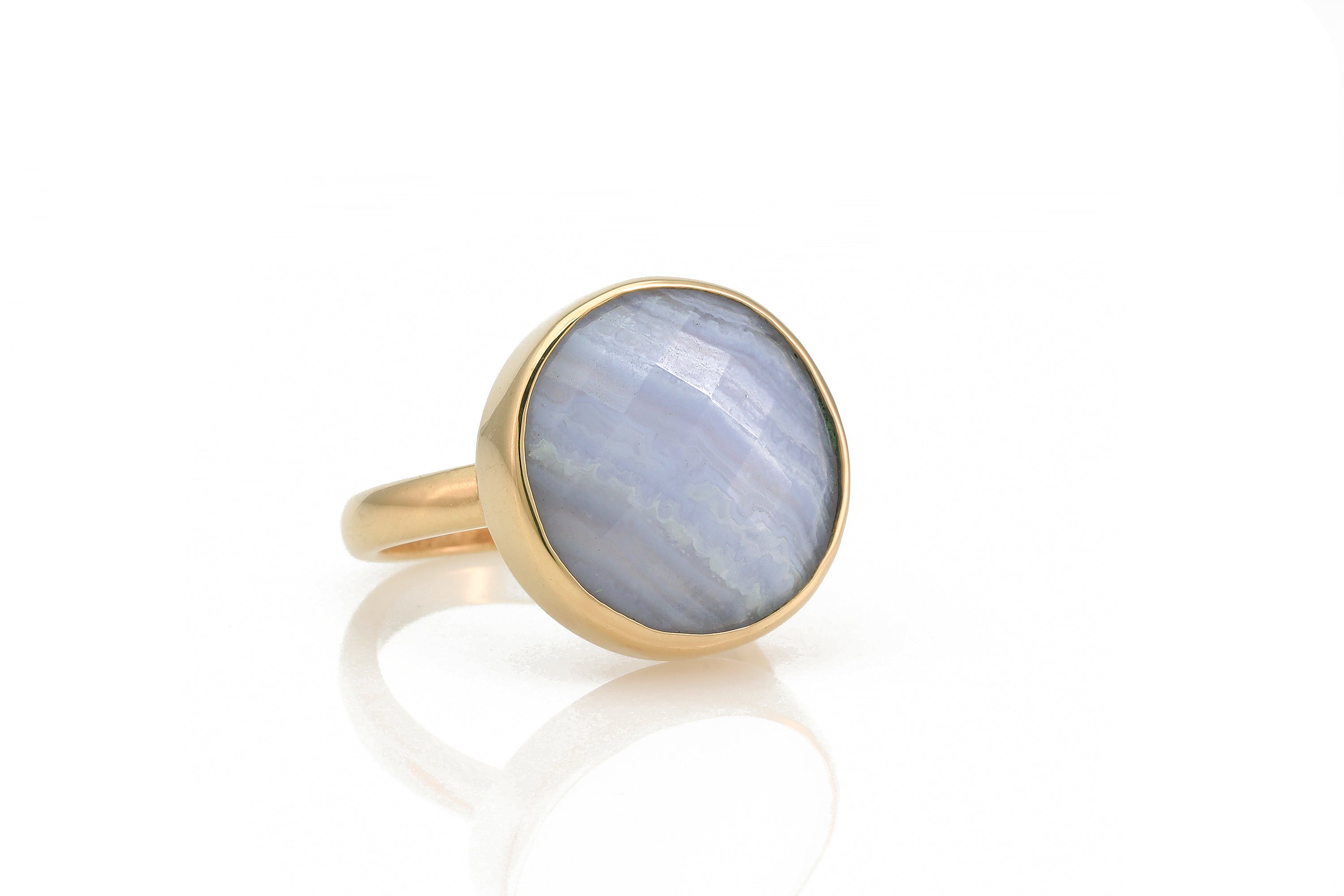 Unique Bezel Set Blue Lace Agate Ring in Gold Rings Anemone Limited