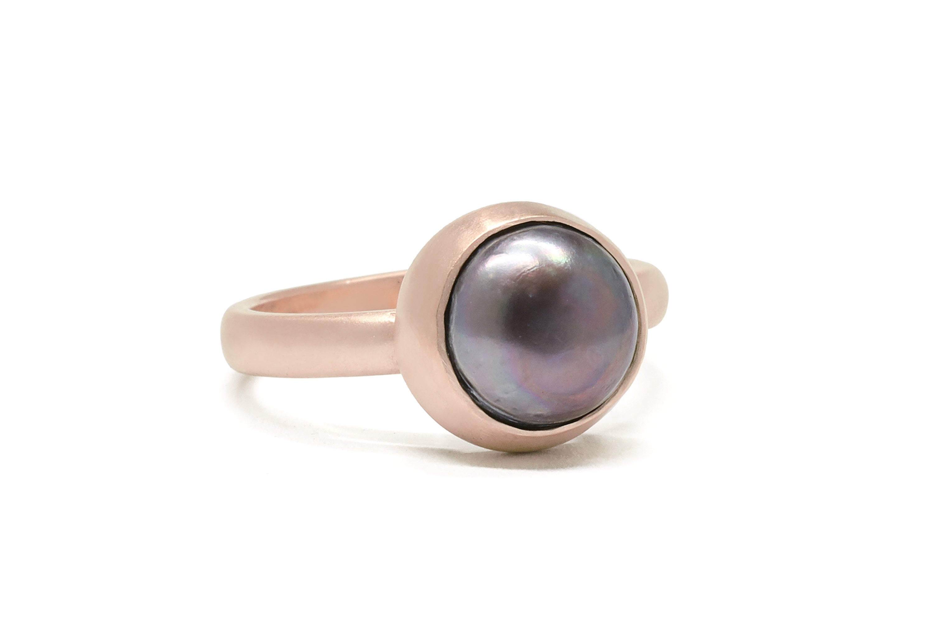 Black Pearl Round Bezel Set Gold Ring Rings Anemone Limited