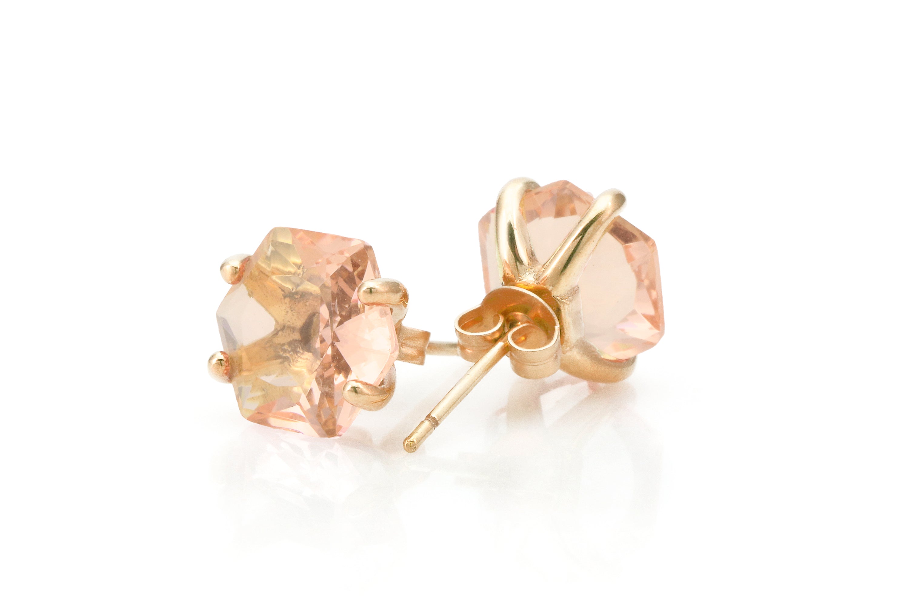 14k Gold Morganite Hexagon Cut Stud Earrings Earrings Anemone Unique
