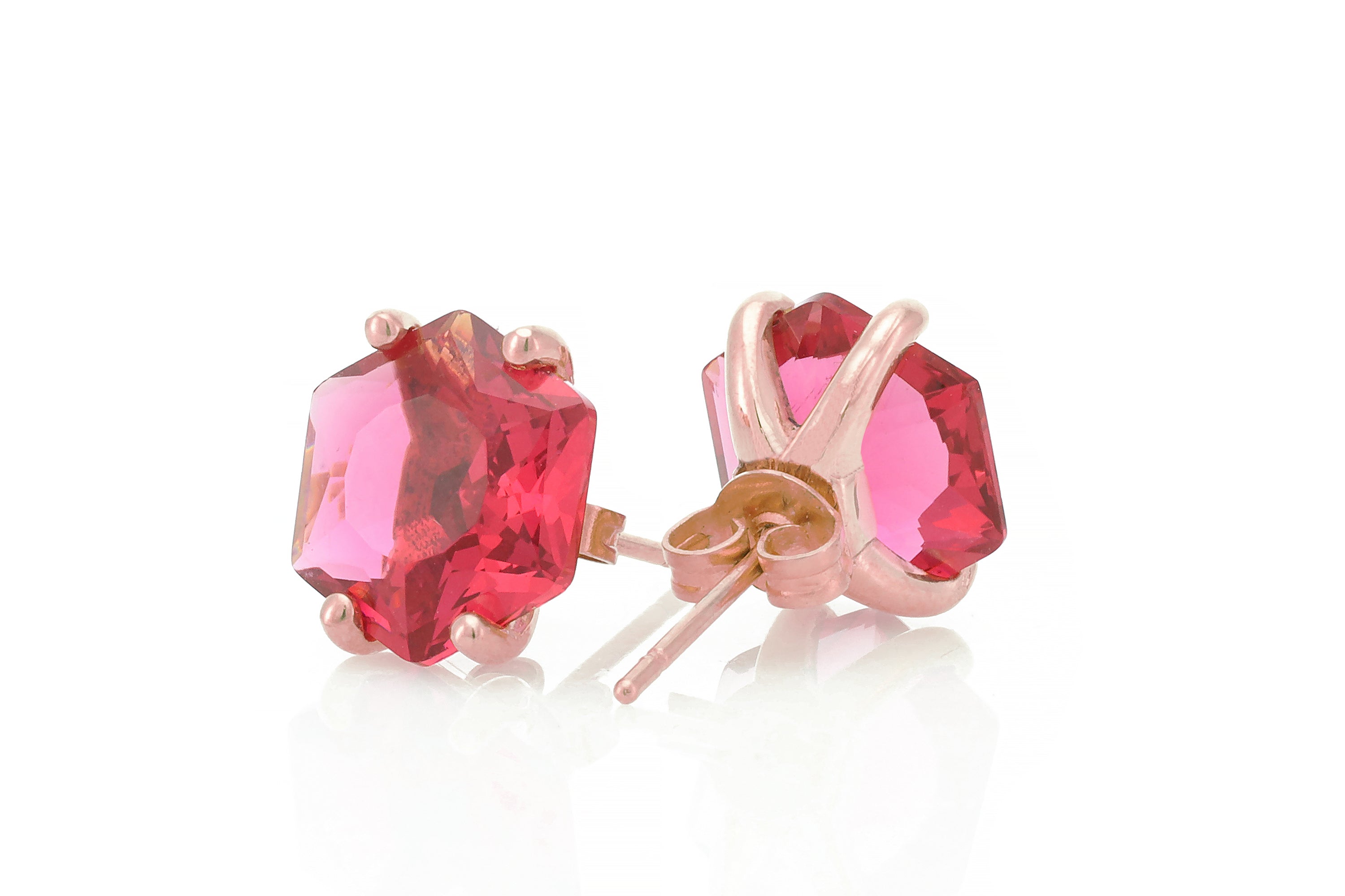 Hexagon Cut Pink Tourmaline Stud Gold Earrings Earrings Anemone Unique