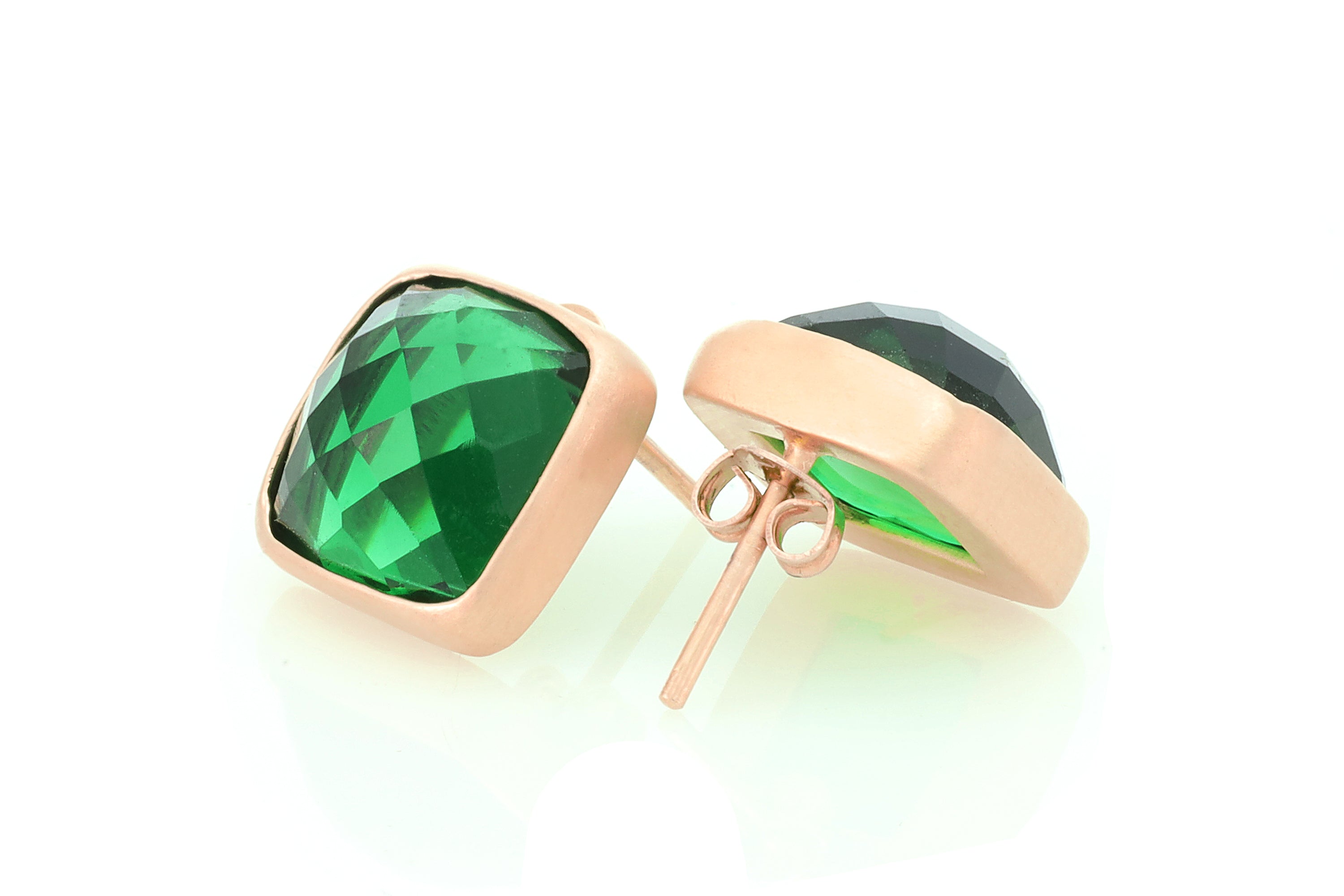 Square Cut Emerald Faceted Gold Earrings Earrings Anemone Limited