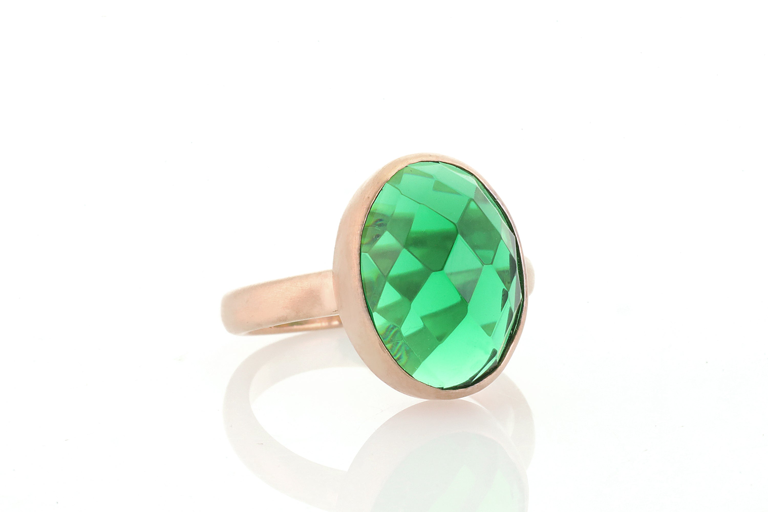 Matte Finish Oval Cut Bezel Emerald Ring in Gold Rings Anemone Limited