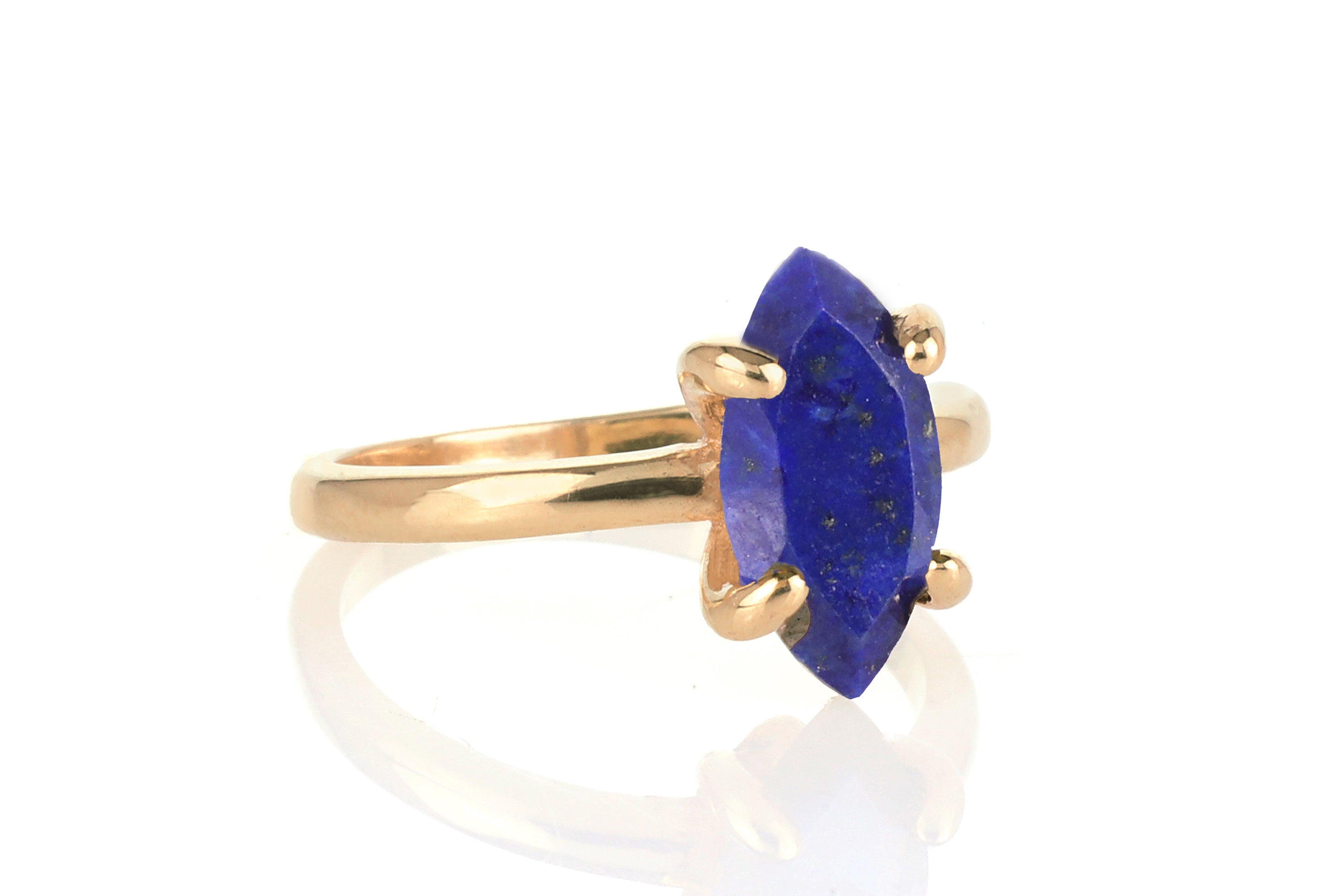Rose Gold Marquise Lapis Lazuli Solitaire Ring Rings Anemone Unique