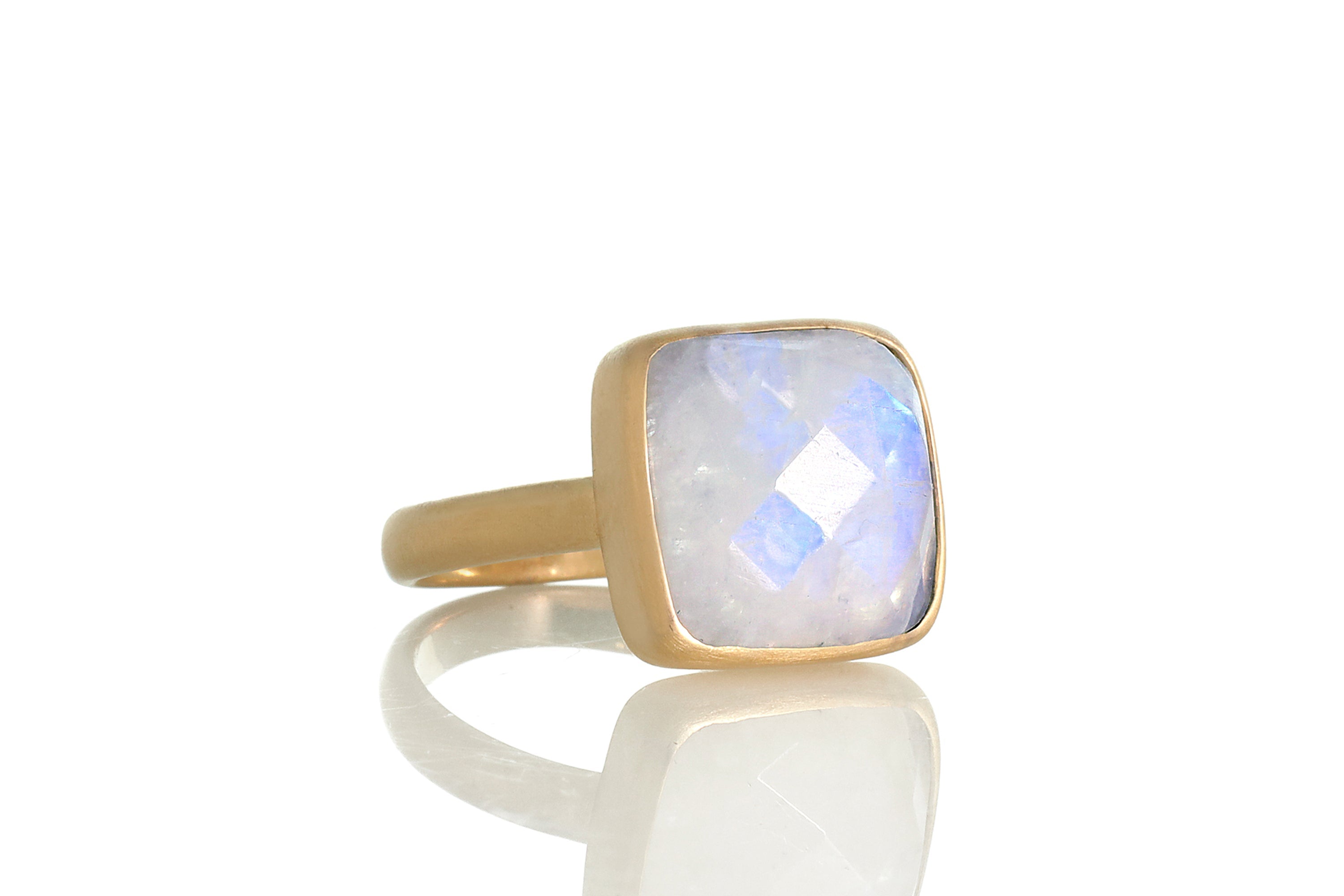 Gold Bezel Rainbow Moonstone Square Ring Rings Anemone Limited
