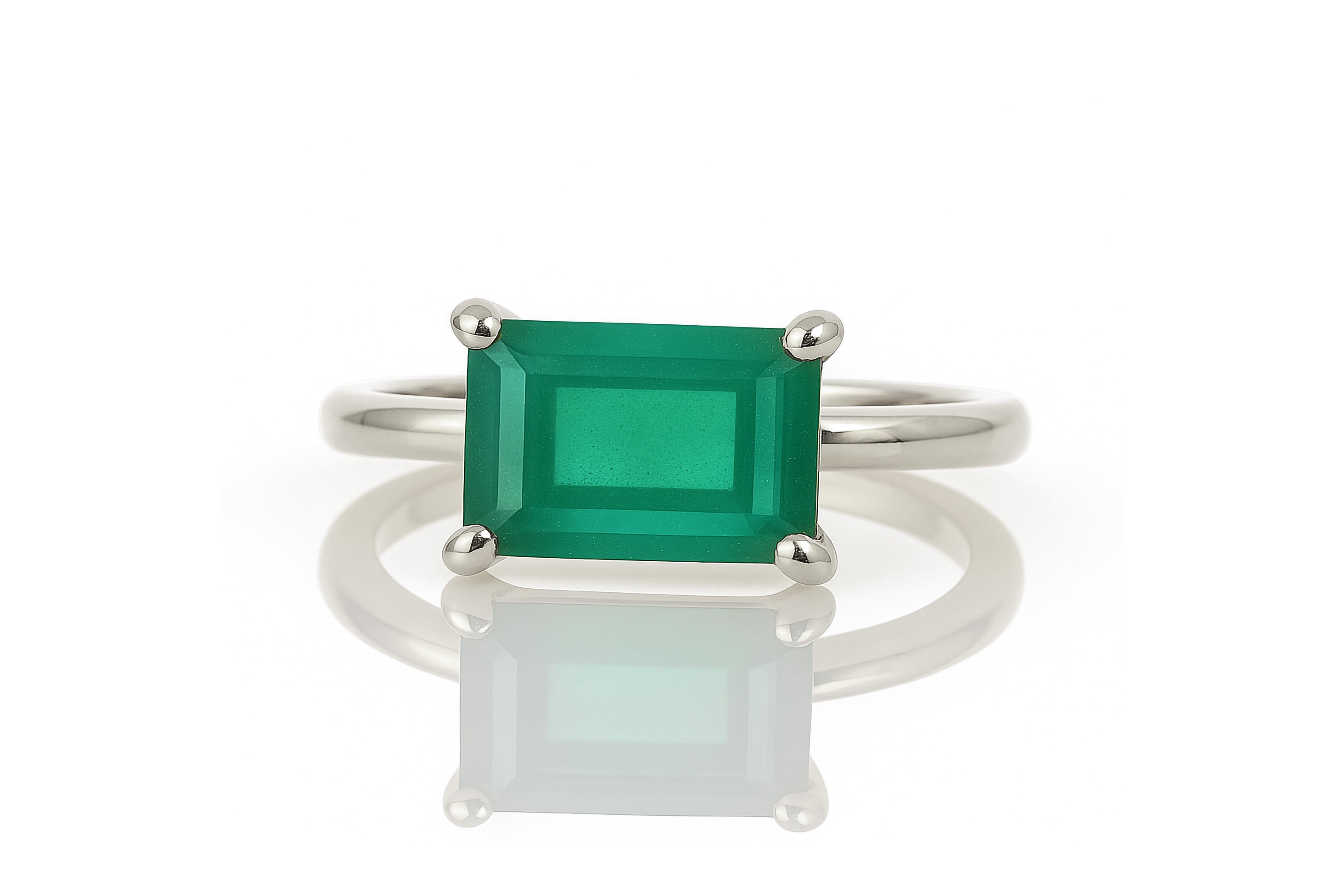 Green Onyx Stone Silver Ring Rings Anemone Unique