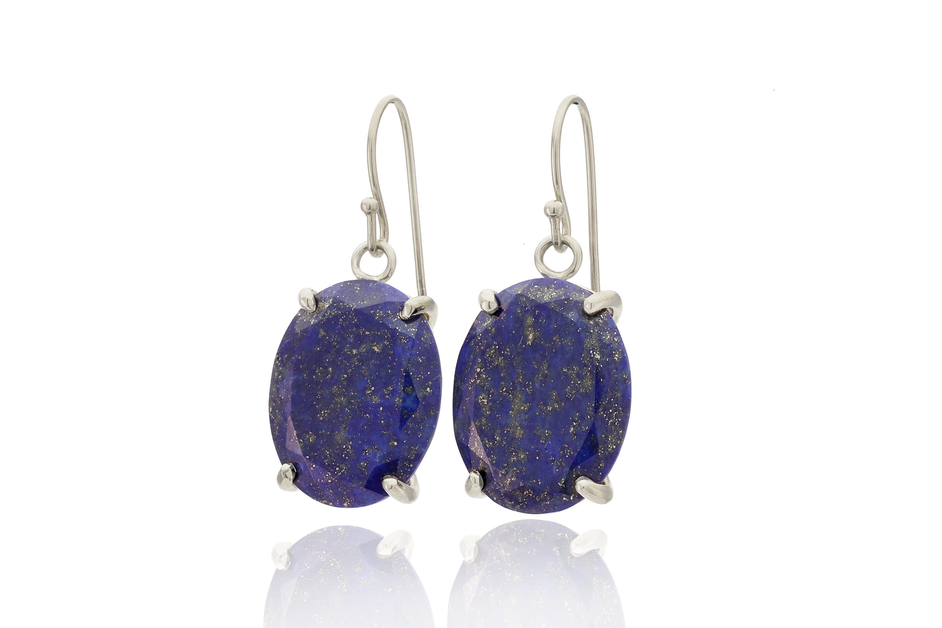 Classic Oval Cut Lapis Lazuli Gold Dangle Earrings Earrings Anemone Jewelry