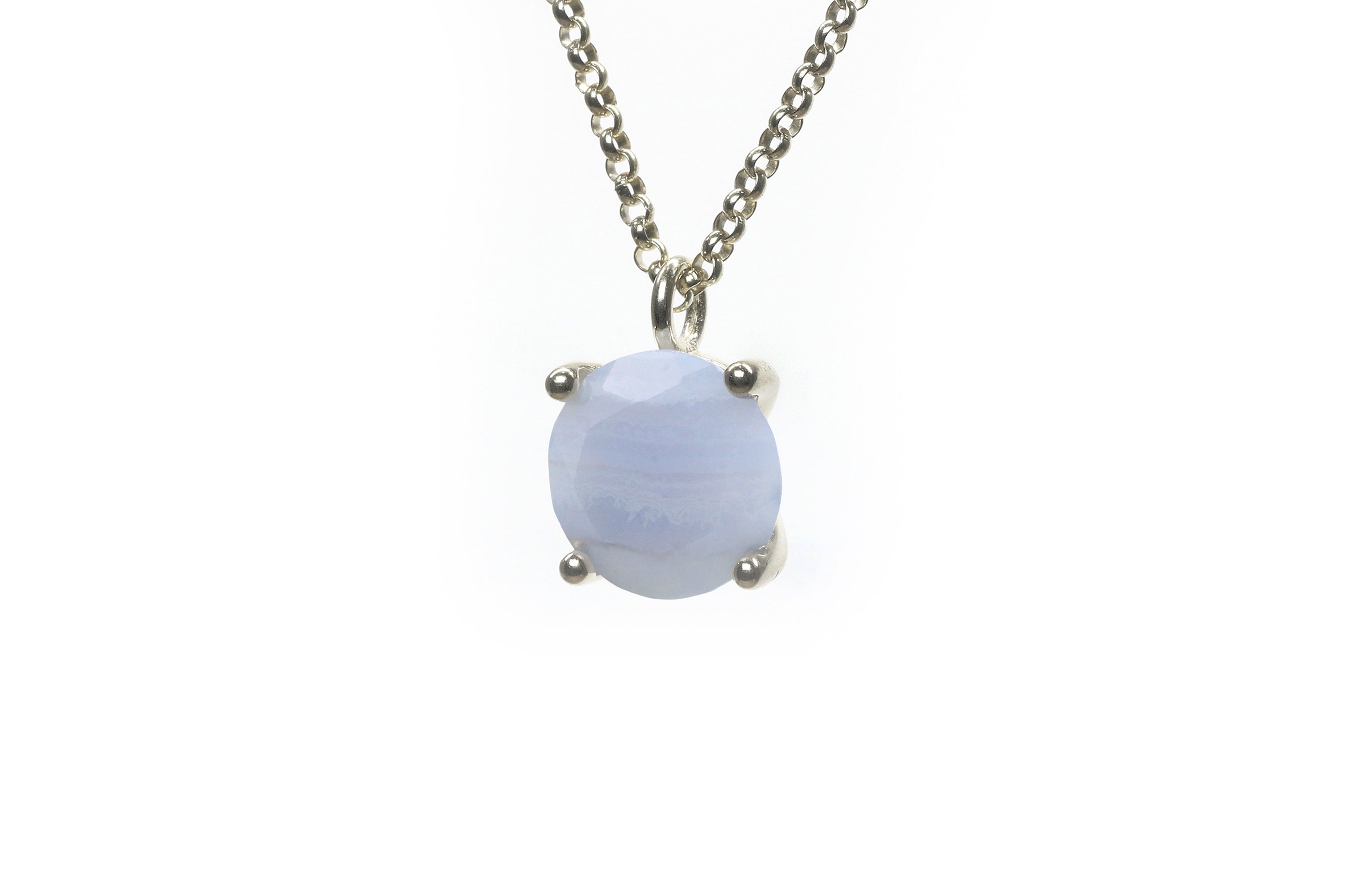 Lovely Round Blue Agate Necklace in Gold necklaces Anemone Unique