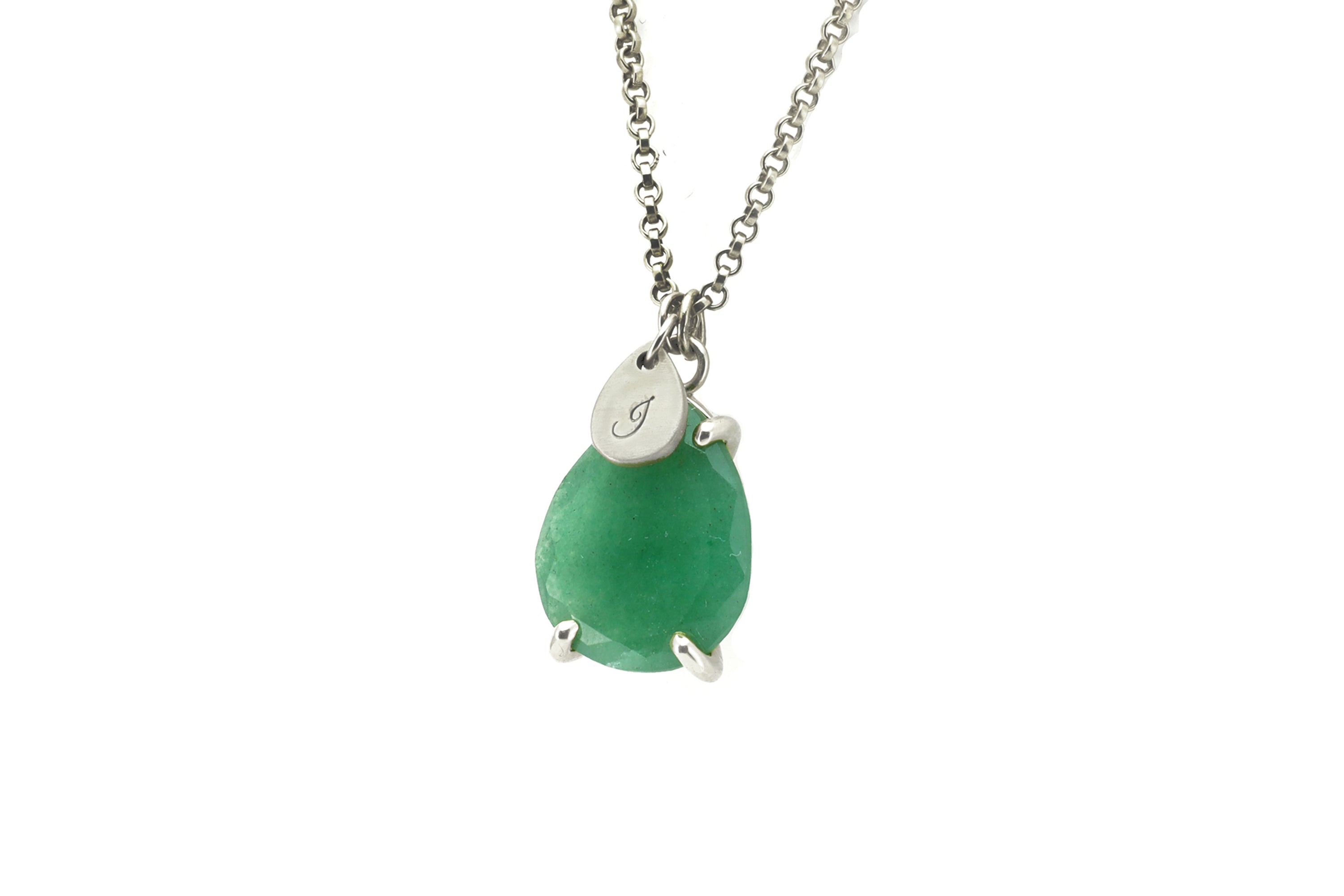 Green Aventurine Gold Necklace with Personalized Initial Teardrop Pendant necklaces Anemone Jewelry