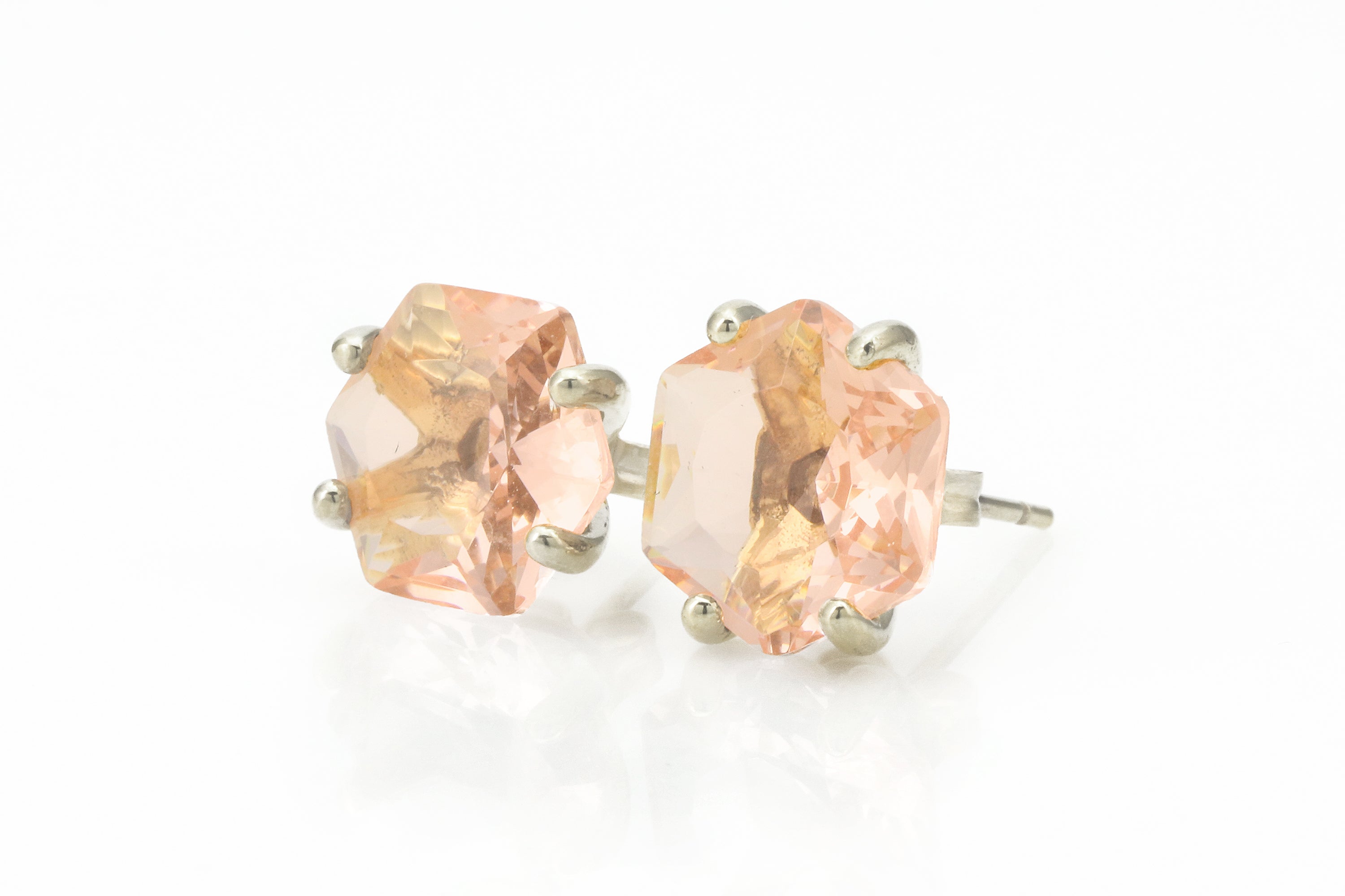 14k Gold Morganite Hexagon Cut Stud Earrings Earrings Anemone Unique
