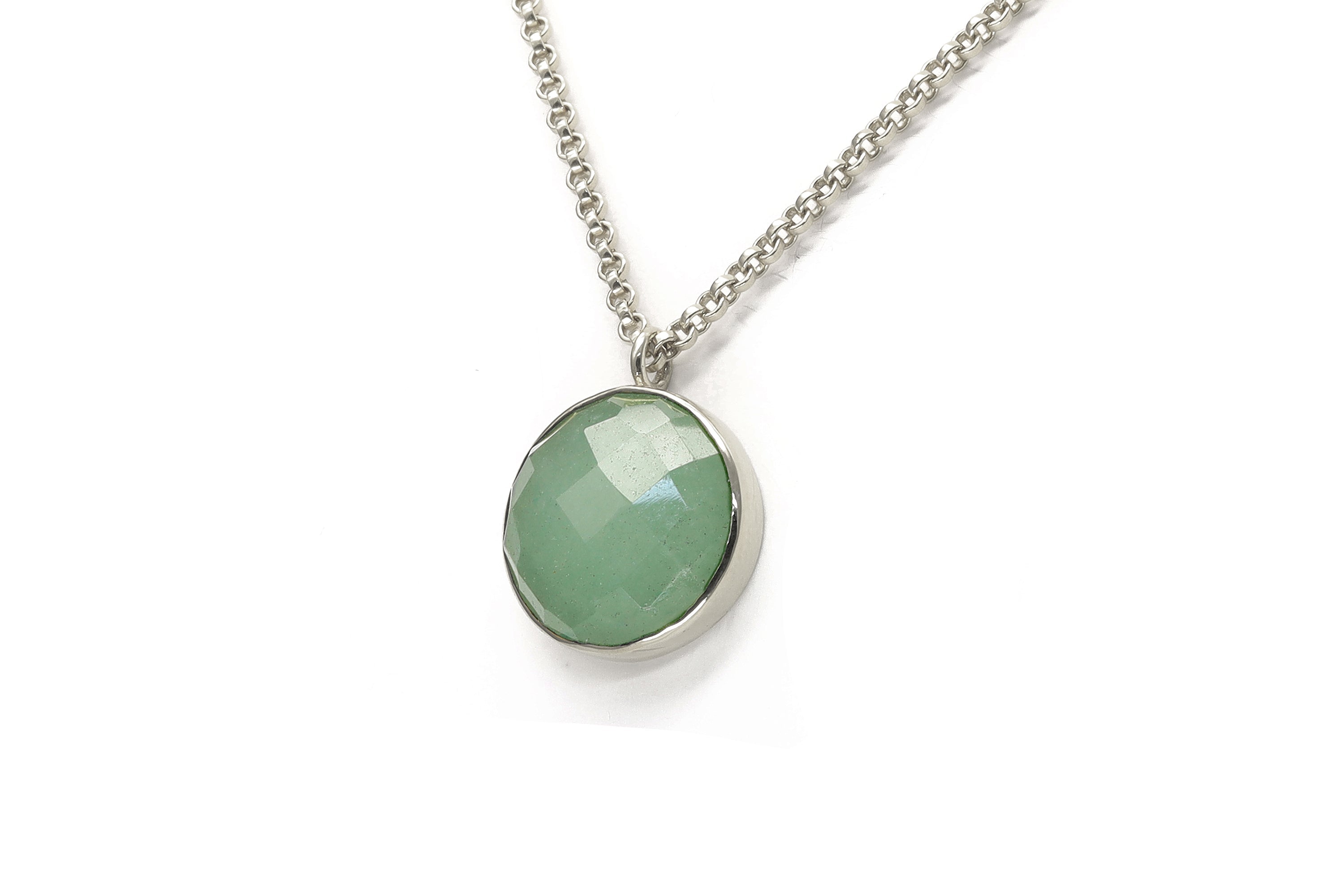 Green Aventurine Round Bezel Pendant Necklace necklaces Anemone Limited