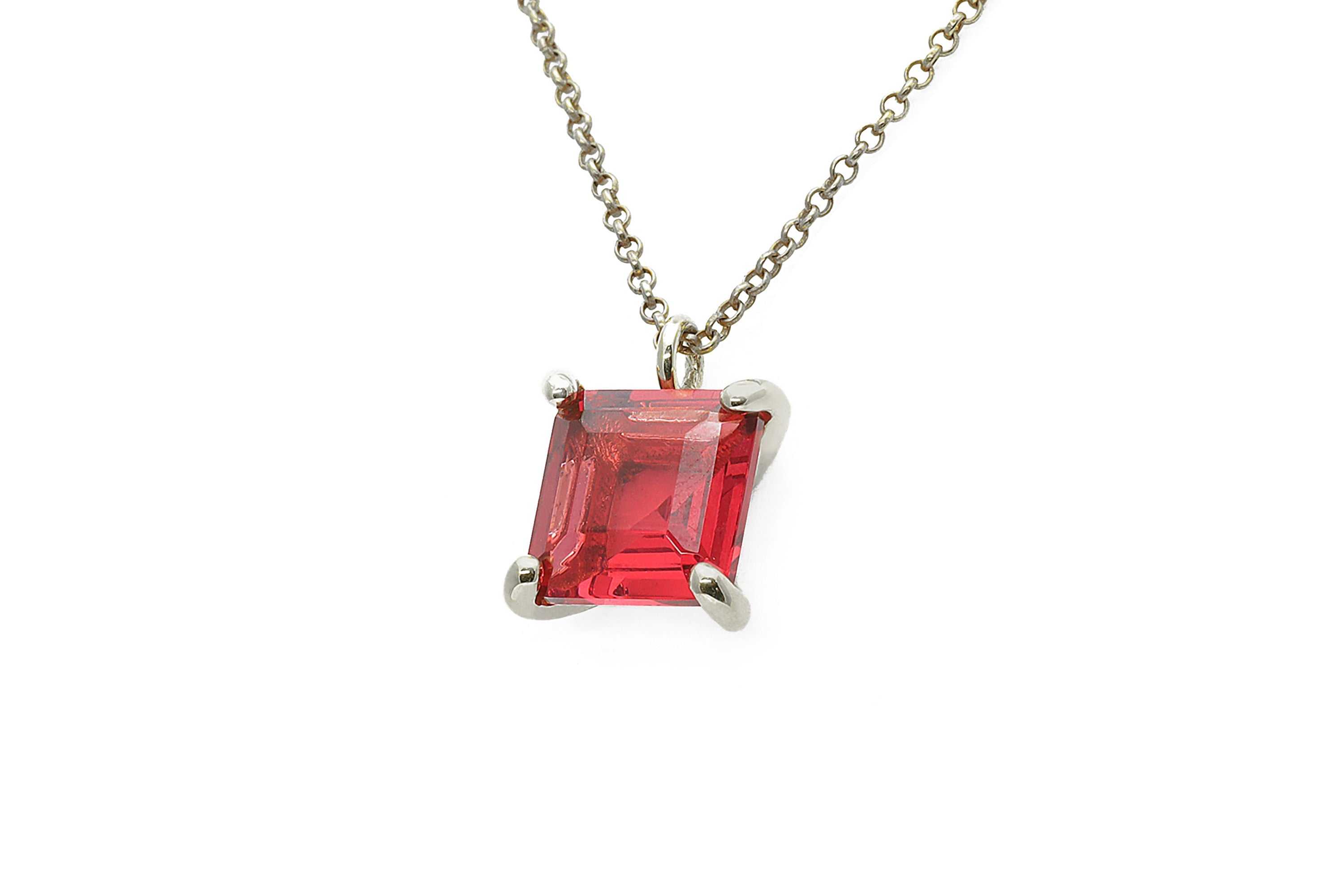 Square Princess Cut Pink Tourmaline Gold Necklace necklaces Anemone Unique