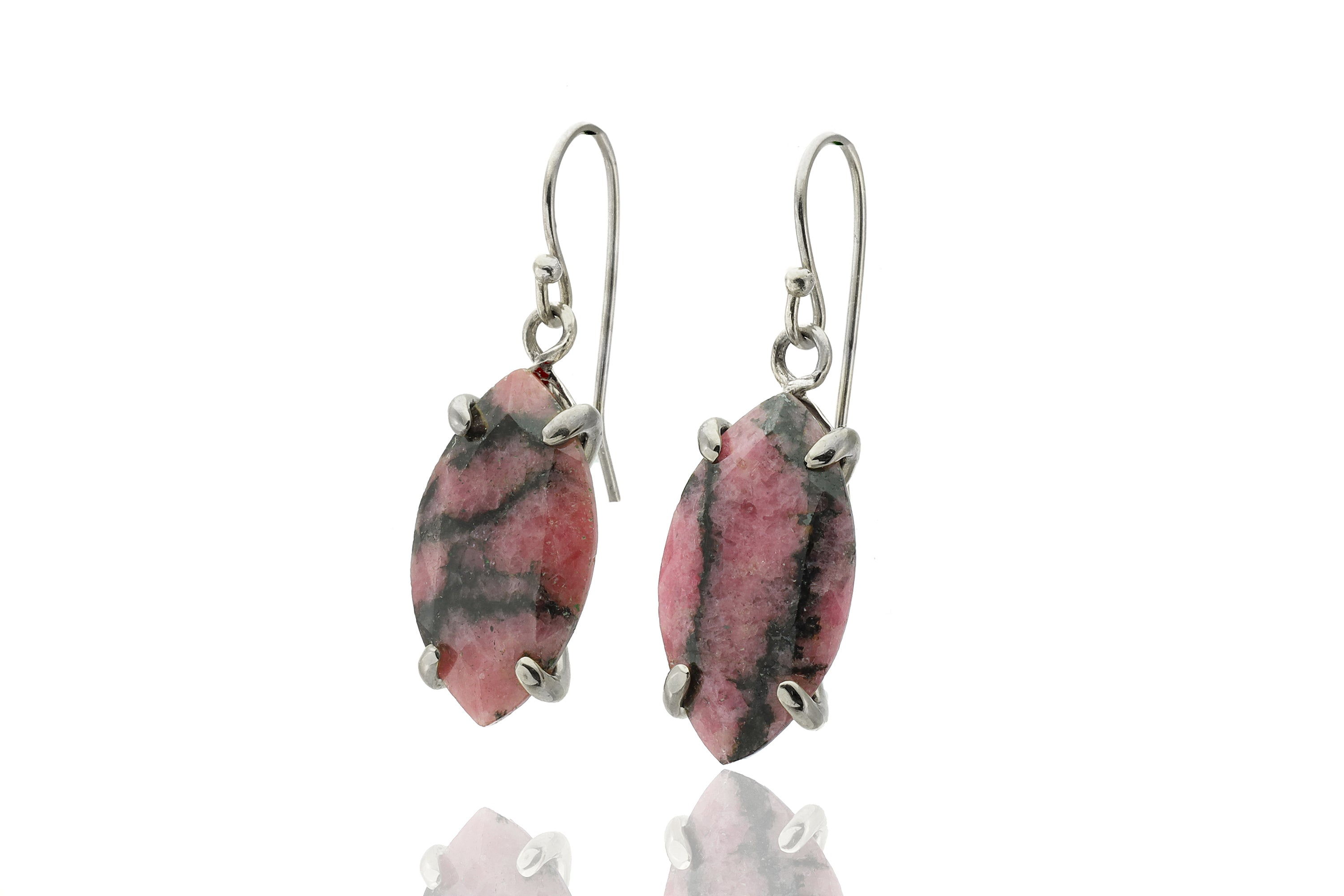 Dangle Marquise Gold Pink Rhodonite Earrings Earrings Anemone Jewelry