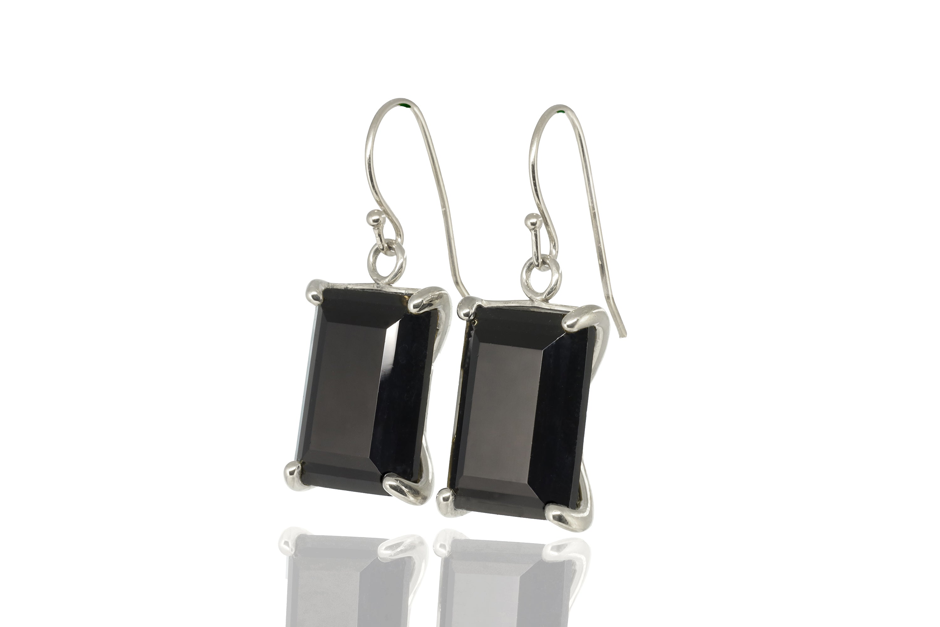 Rectangle Cut Black Onyx Sterling Silver Earrings Earrings Anemone Jewelry