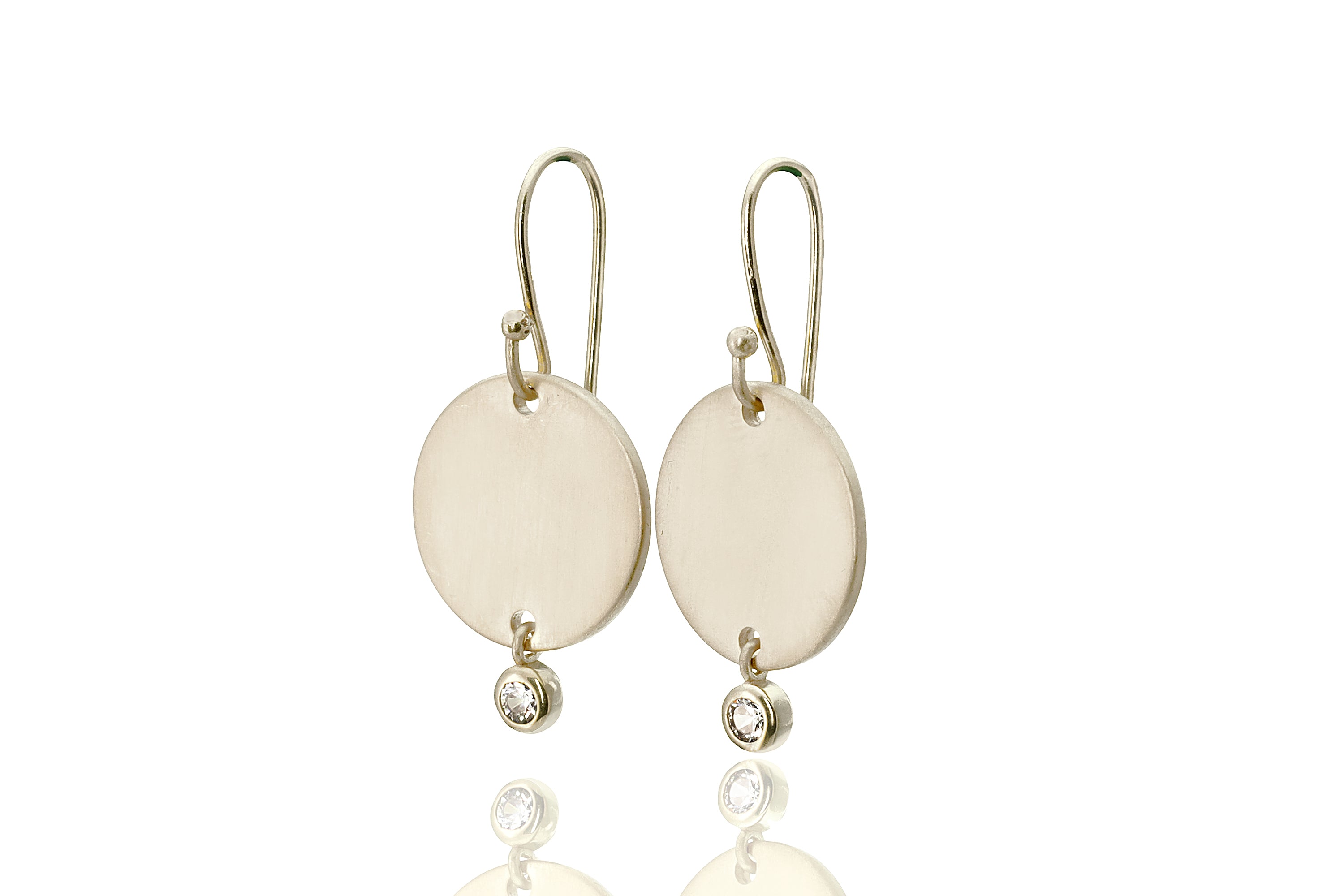 14k Matte Gold Round Coin Earrings With a Dainty CZ Earrings Anemone Jewelry