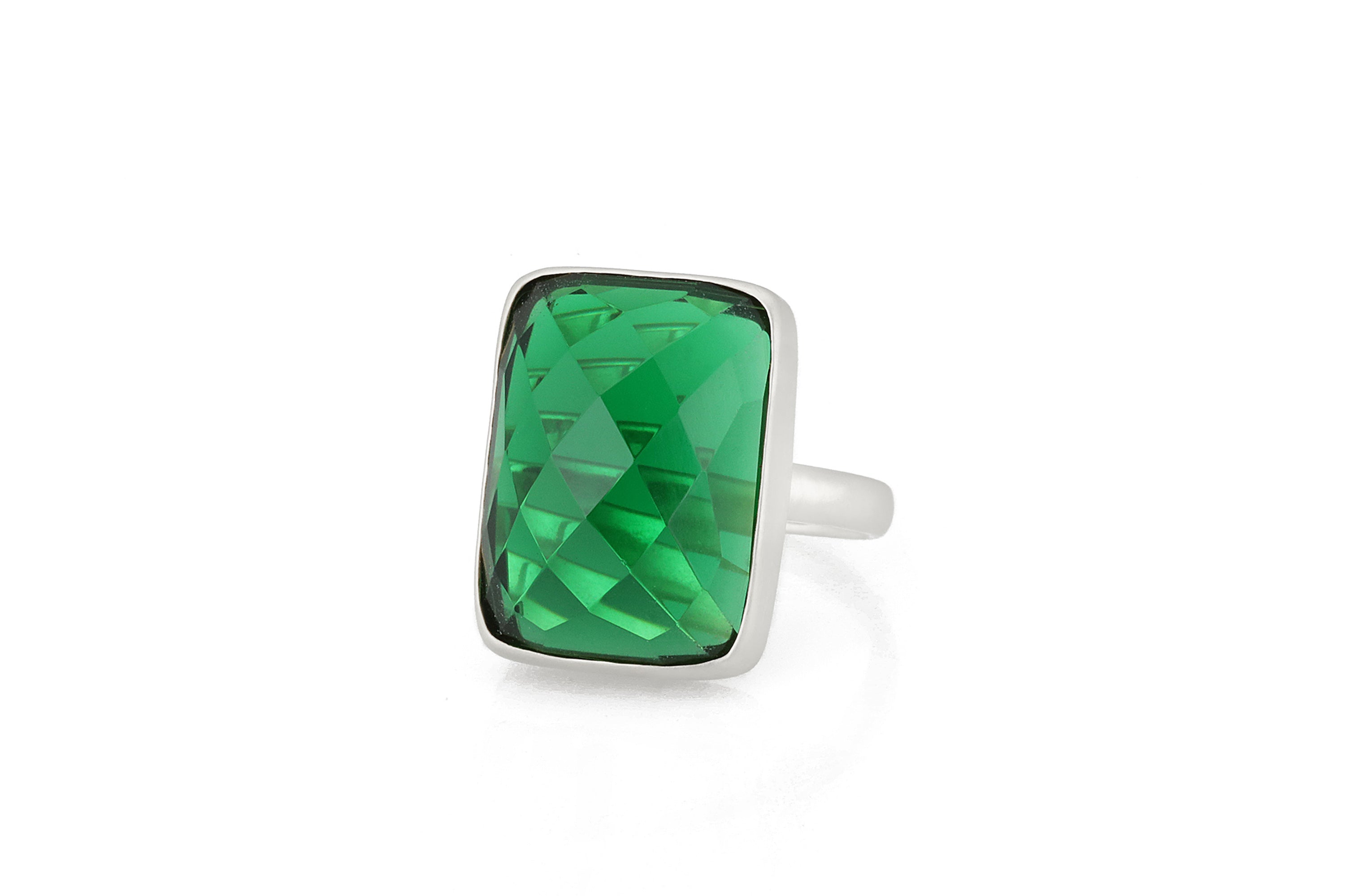 Gold Emerald Rectangle Bezel Set Ring Rings Anemone Limited