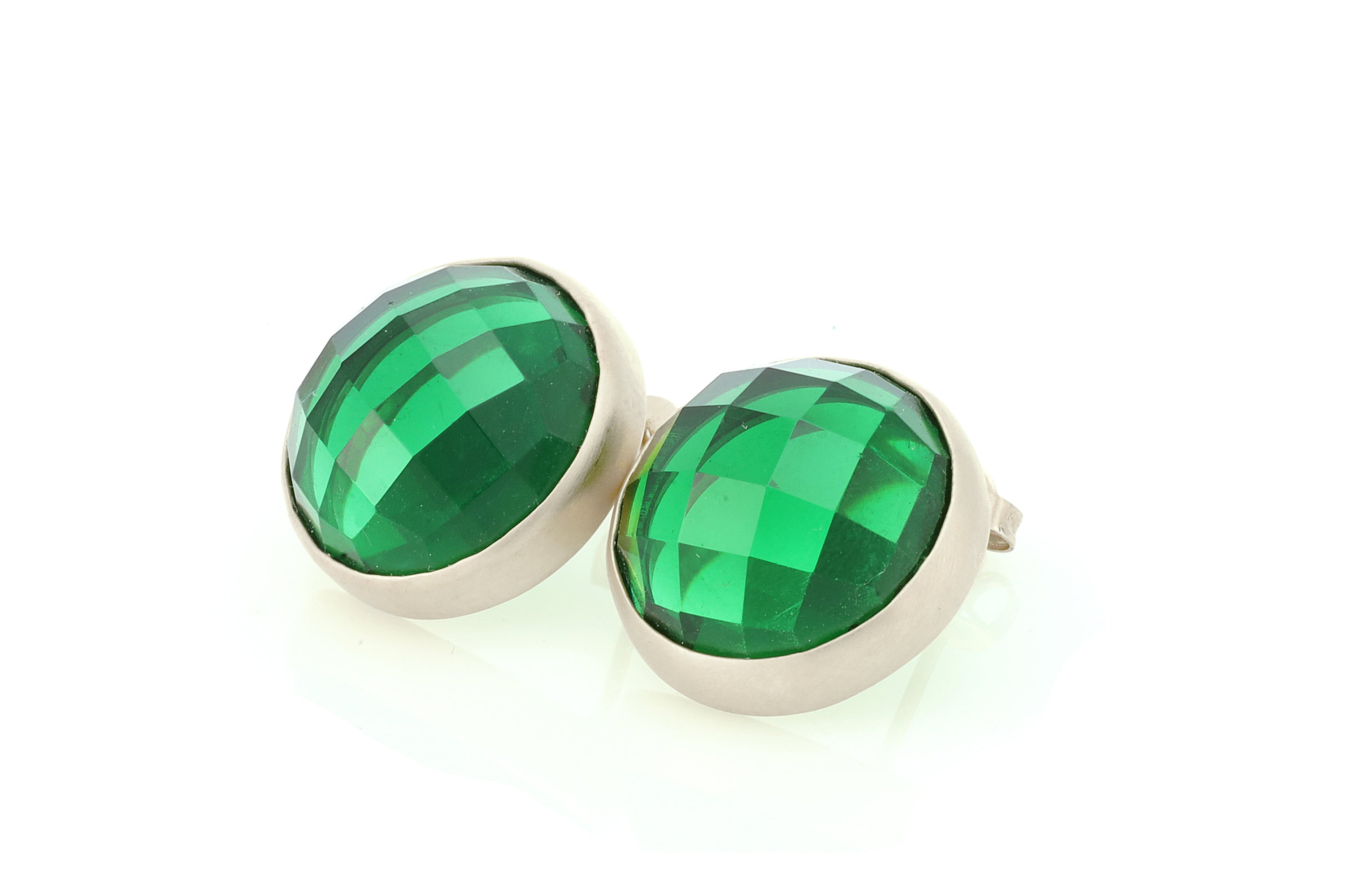 Big Round Bezel Set Emerald Gold Earrings Earrings Anemone Limited
