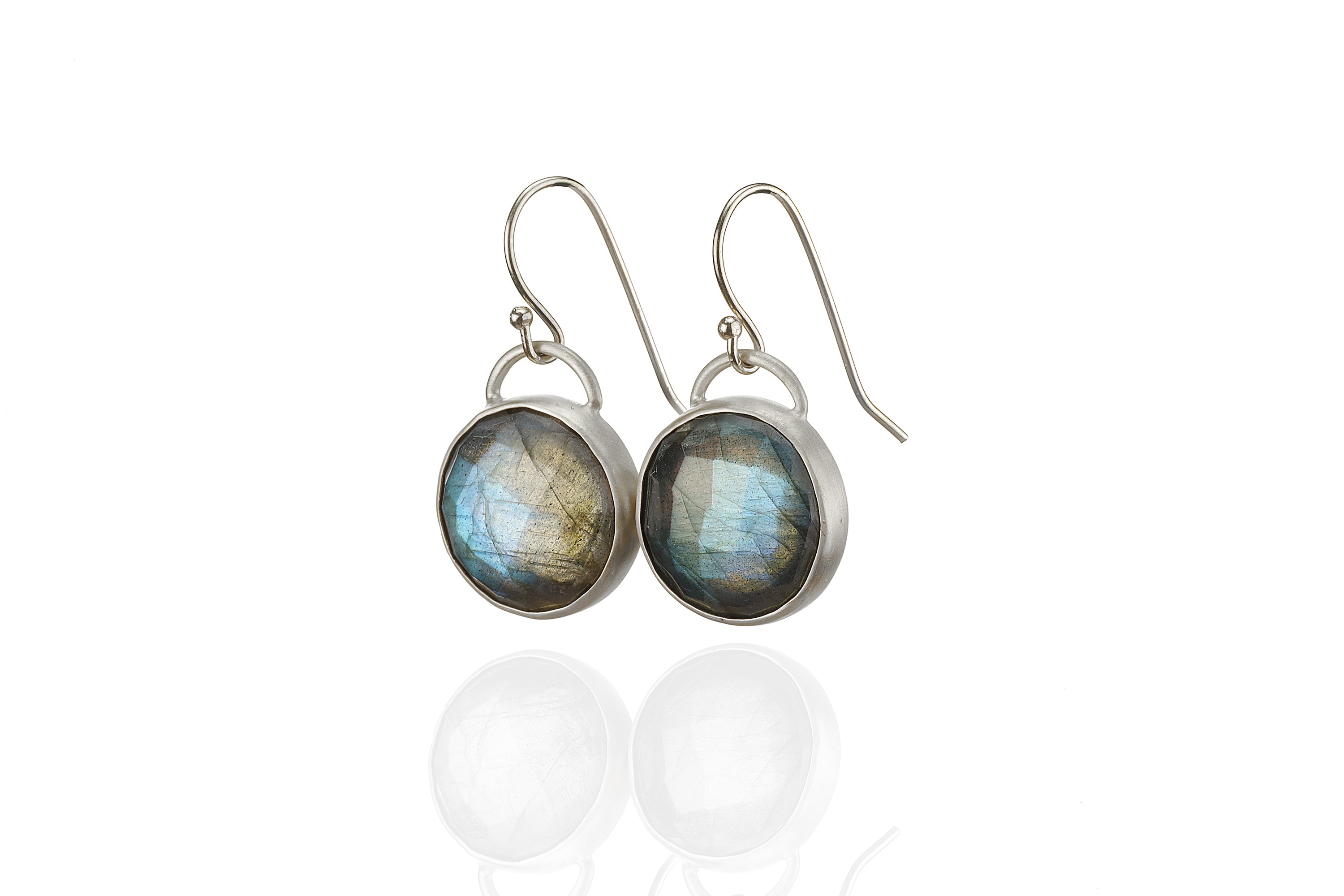 Long Bezel Labradorite Earrings in 14k Gold Earrings Anemone Limited