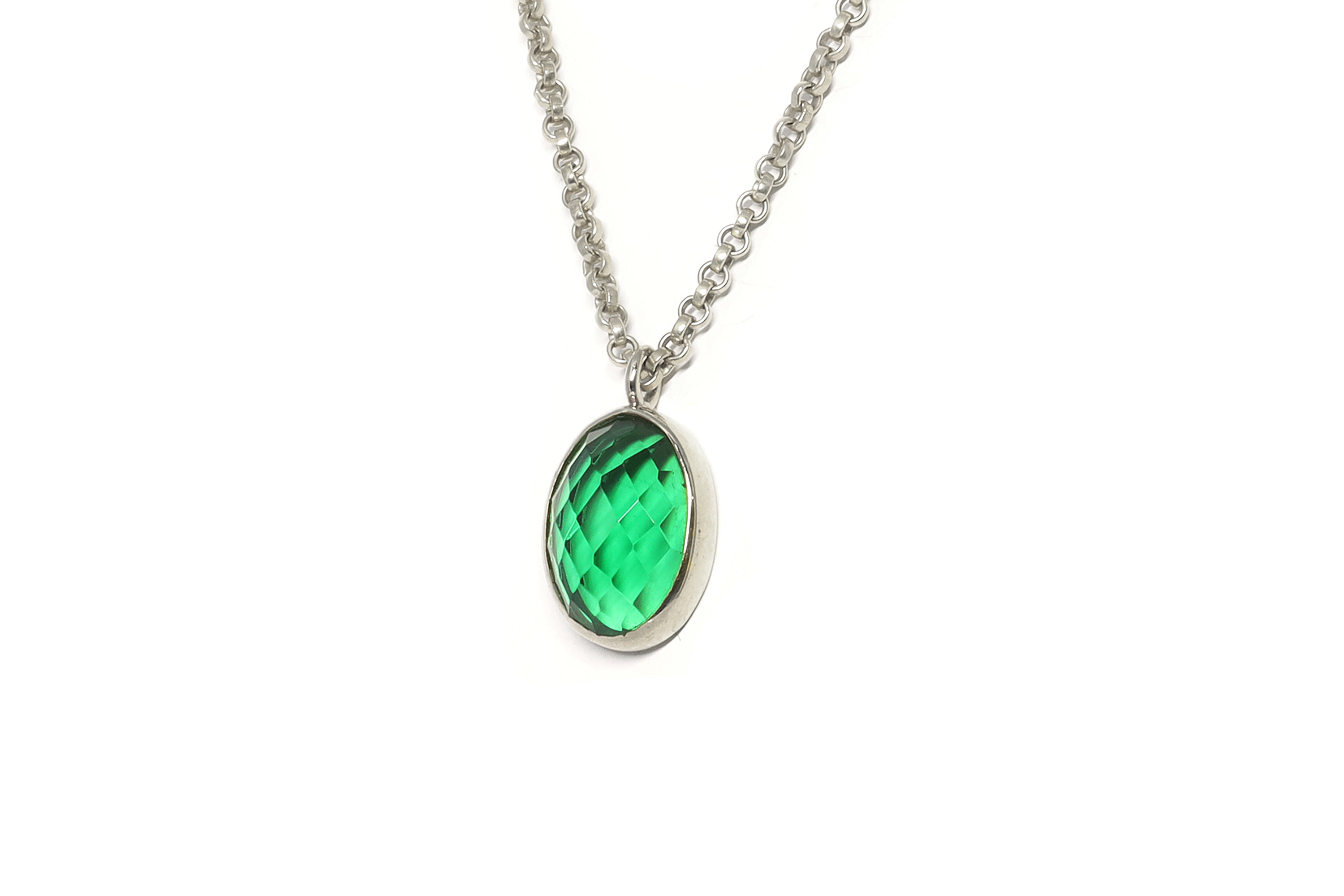 Oval Cut Emerald Bezel Set Gold Pendant Necklace necklaces Anemone Limited