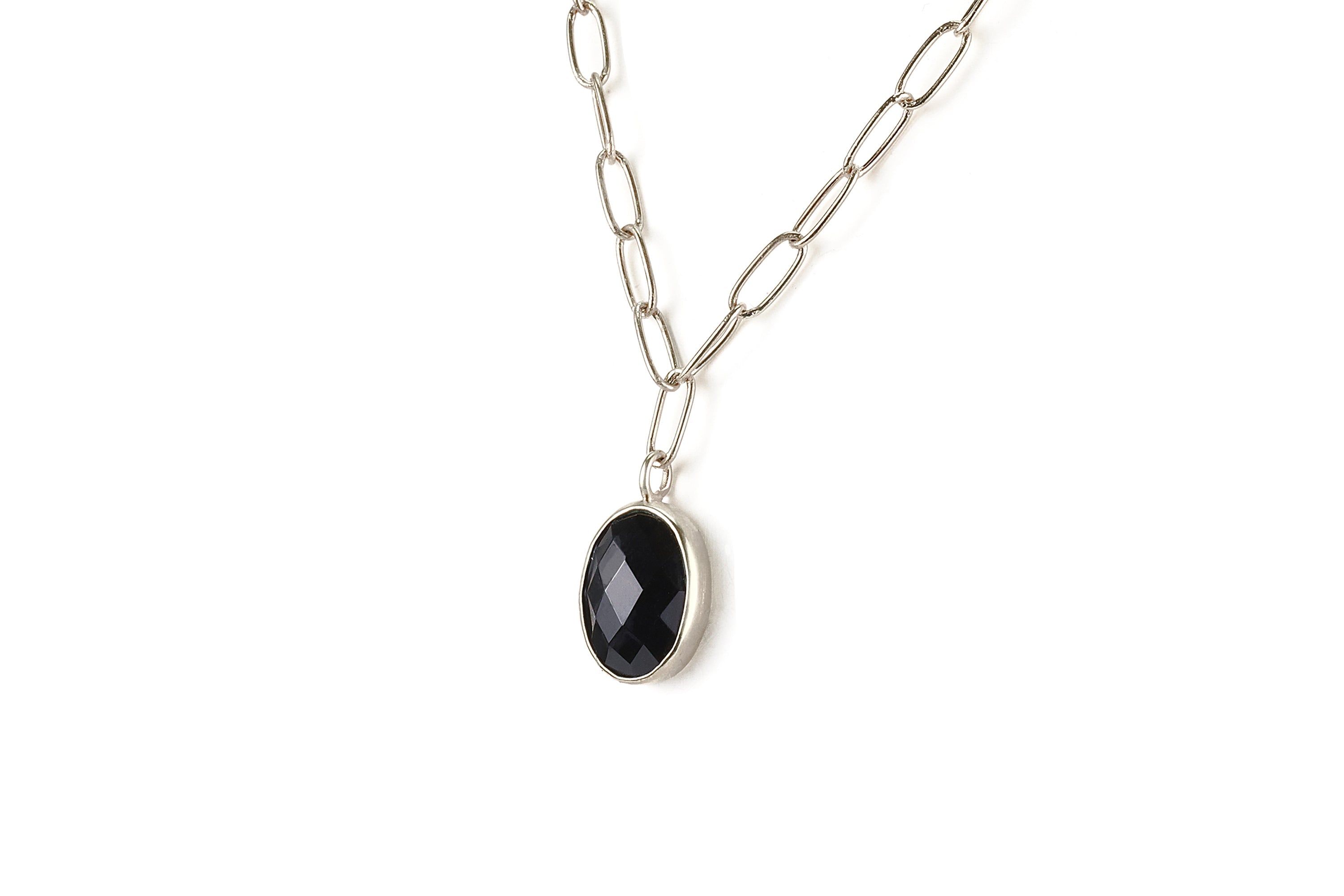 Rectangle Link Chain Necklace with Black Onyx Oval Pendant necklaces Anemone Limited
