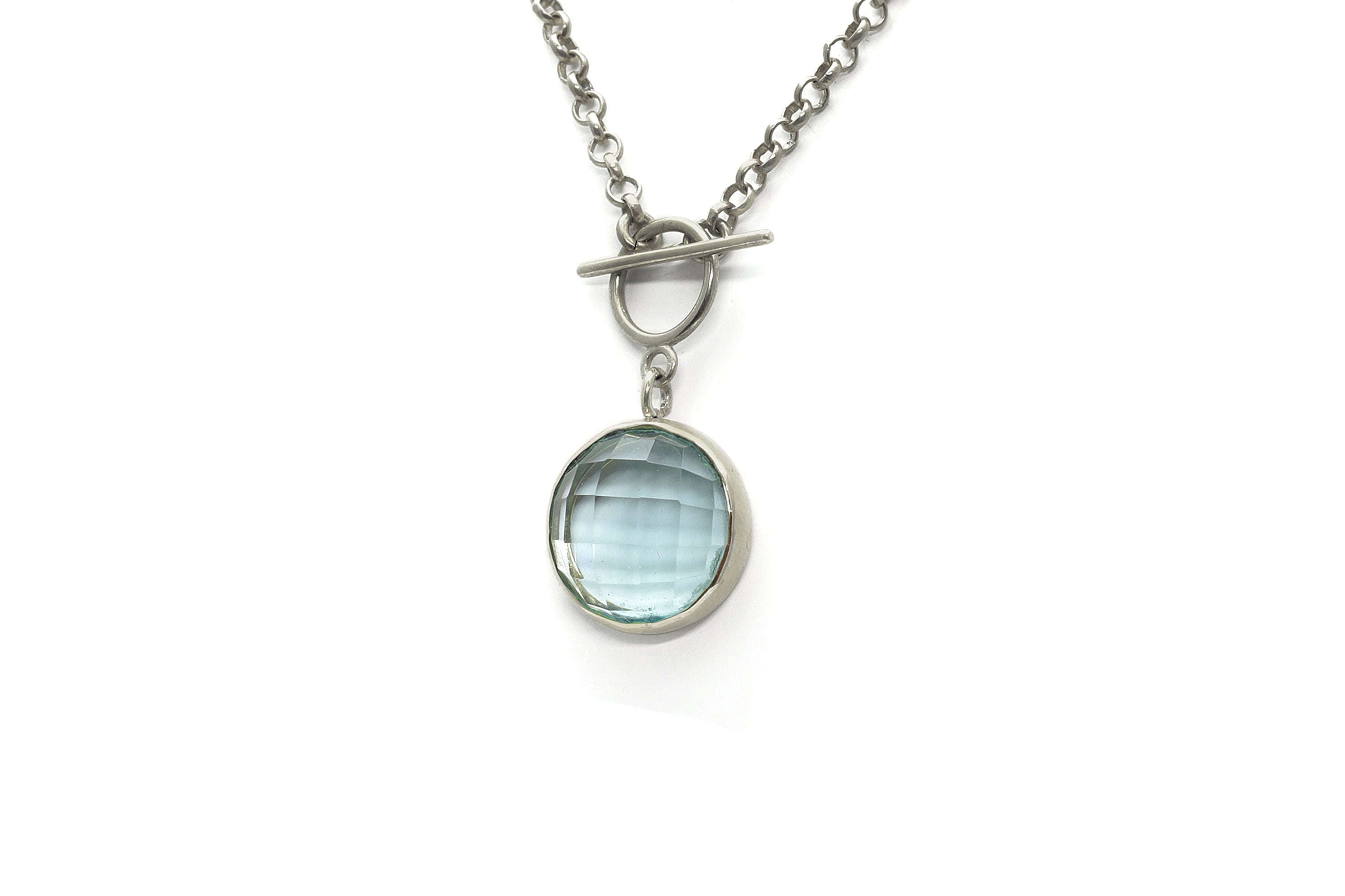 Blue Topaz Bezel Set Gold Toggle Pendant Necklace necklaces Anemone Limited