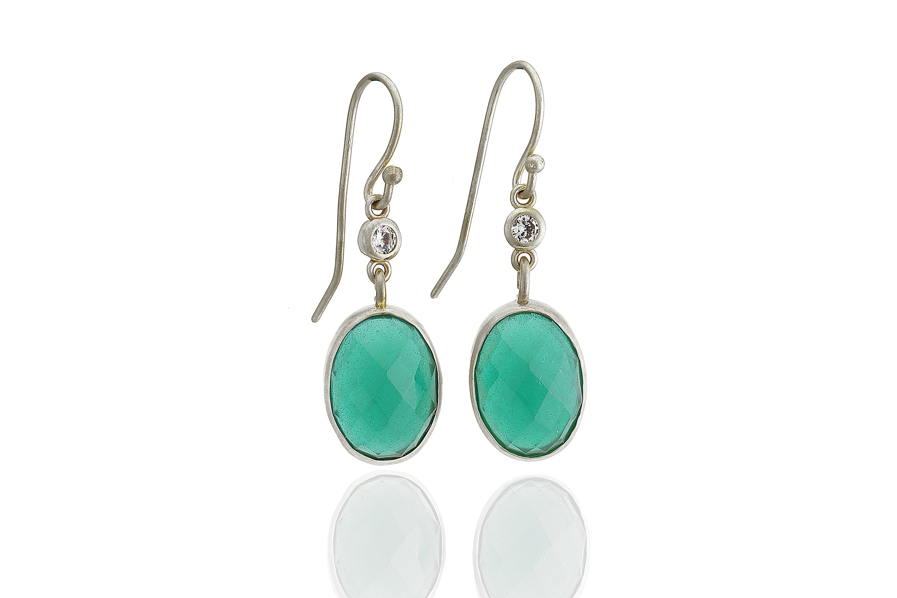 Green Onyx Gemstone Dangle Gold Earrings with CZ Earrings Anemone Limited