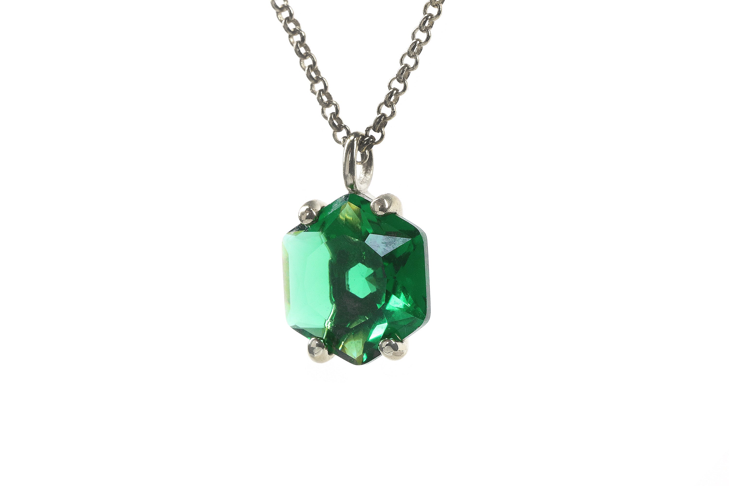 Hexagon Emerald Pendant Necklace in Gold necklaces Anemone Unique