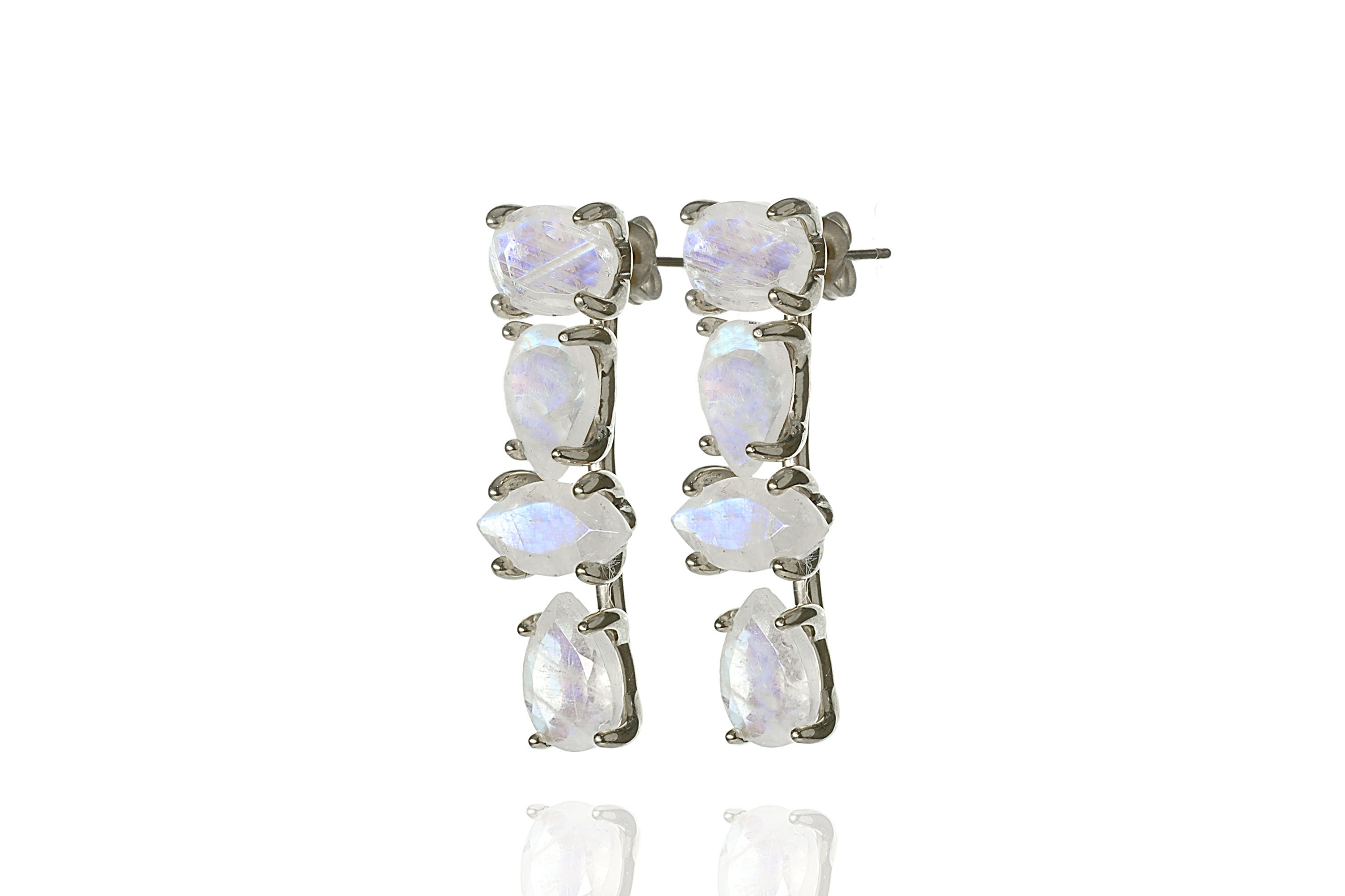 Multistone Rainbow Moonstone Prong Gold Earrings Earrings Anemone Unique