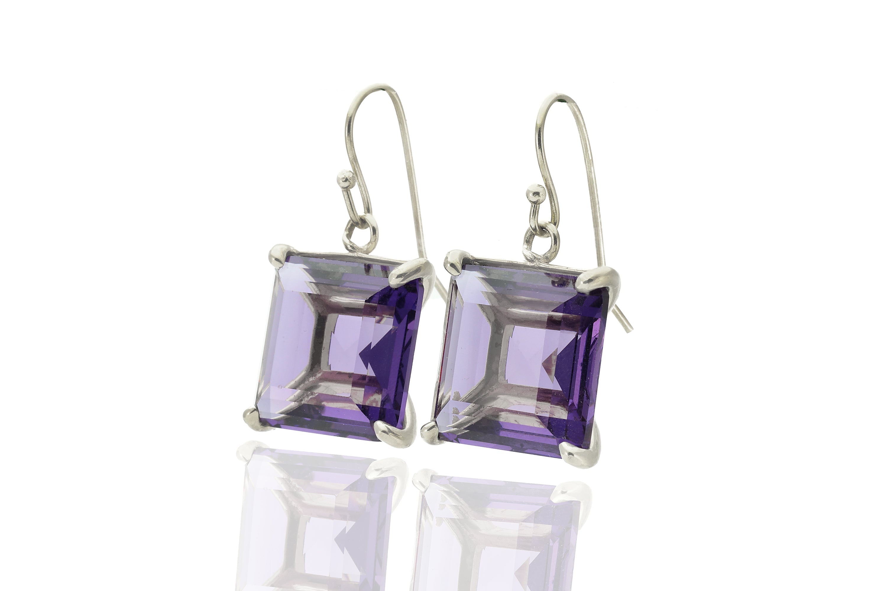 Square Cut Amethyst Gemstone Gold Earrings Earrings Anemone Jewelry