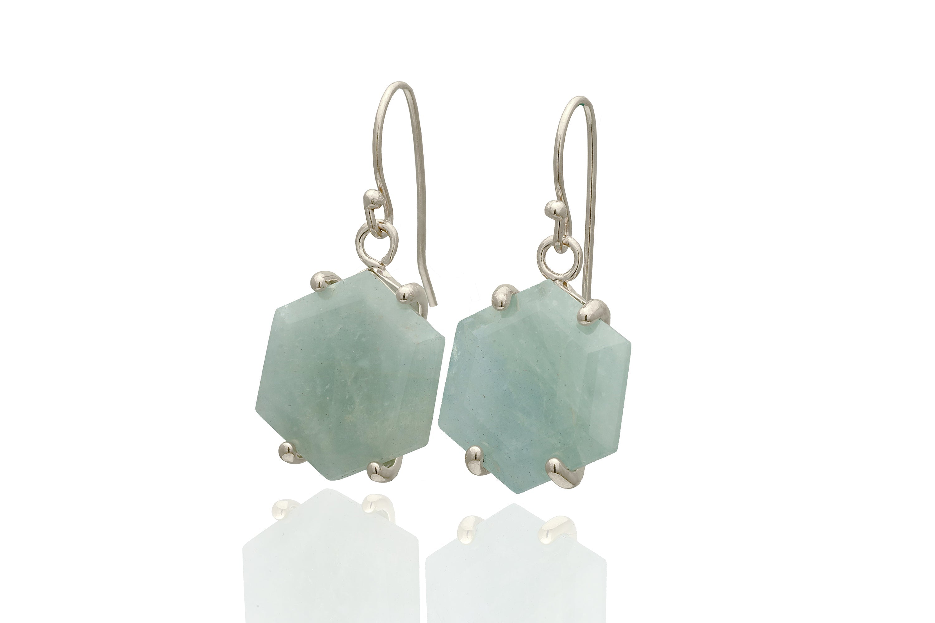 Gold Aquamarine Hexagon Cut Earrings Earrings Anemone Jewelry
