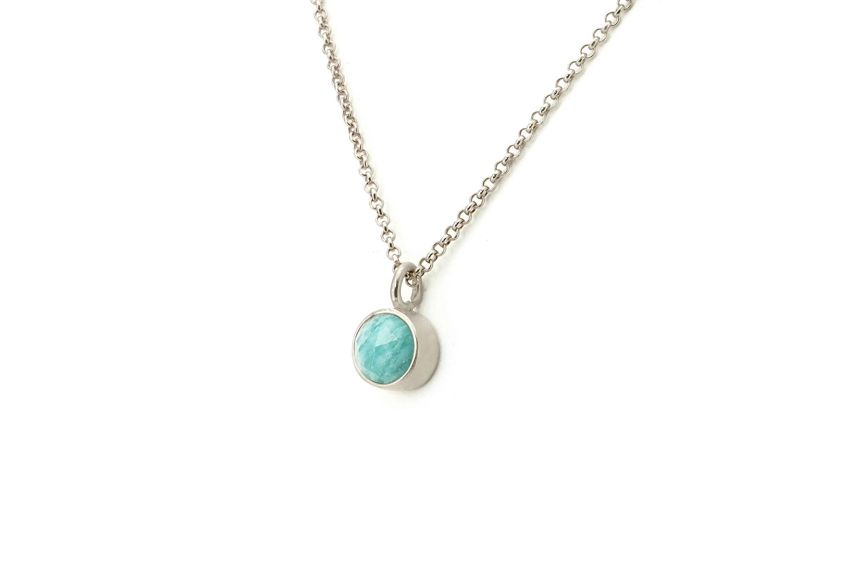 Sky Blue Amazonite Bezel Pendant Necklace in Gold necklaces Anemone Limited