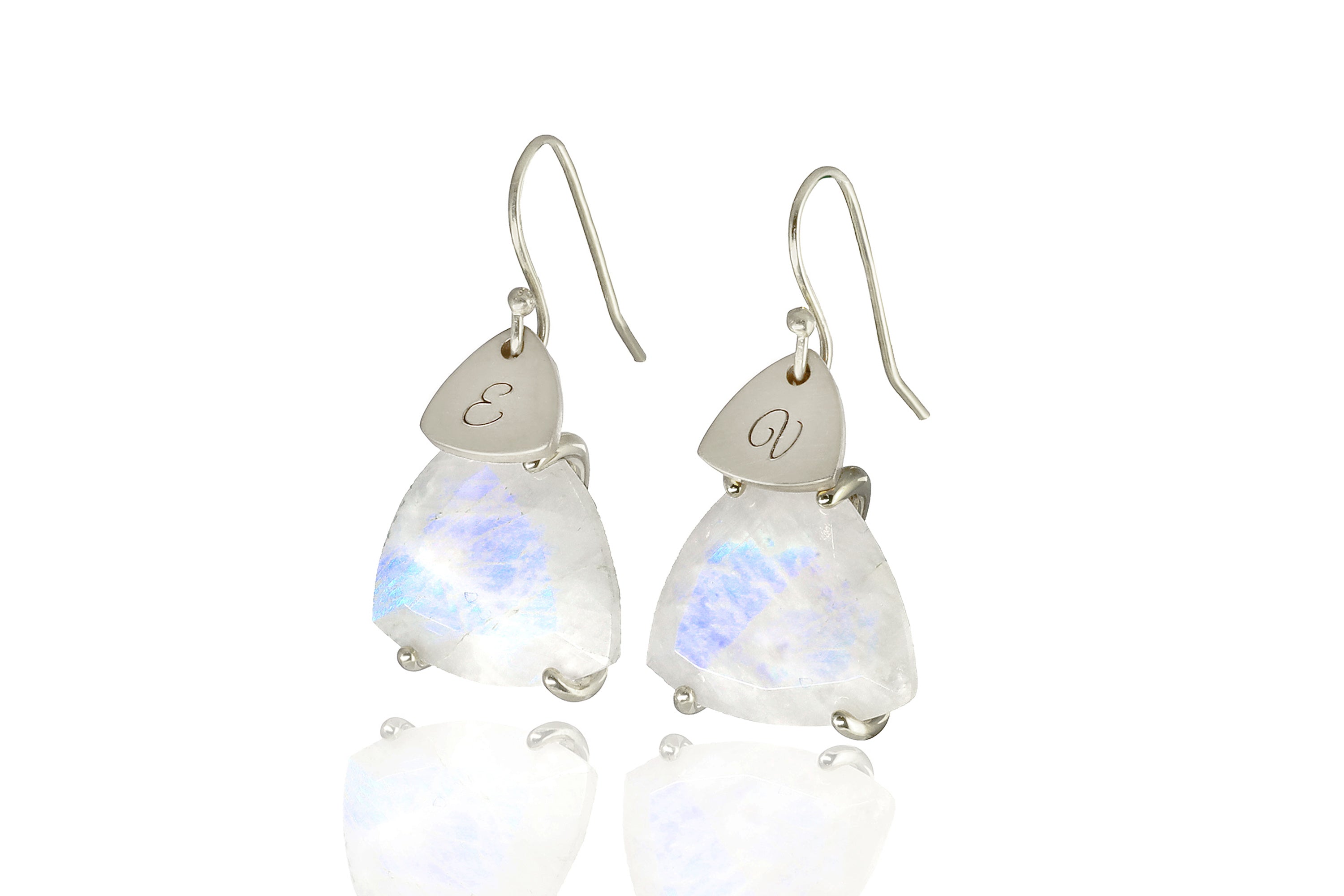 Rainbow Moonstone Coin Engraved Gold Dangle Statement Earrings Earrings Anemone Jewelry