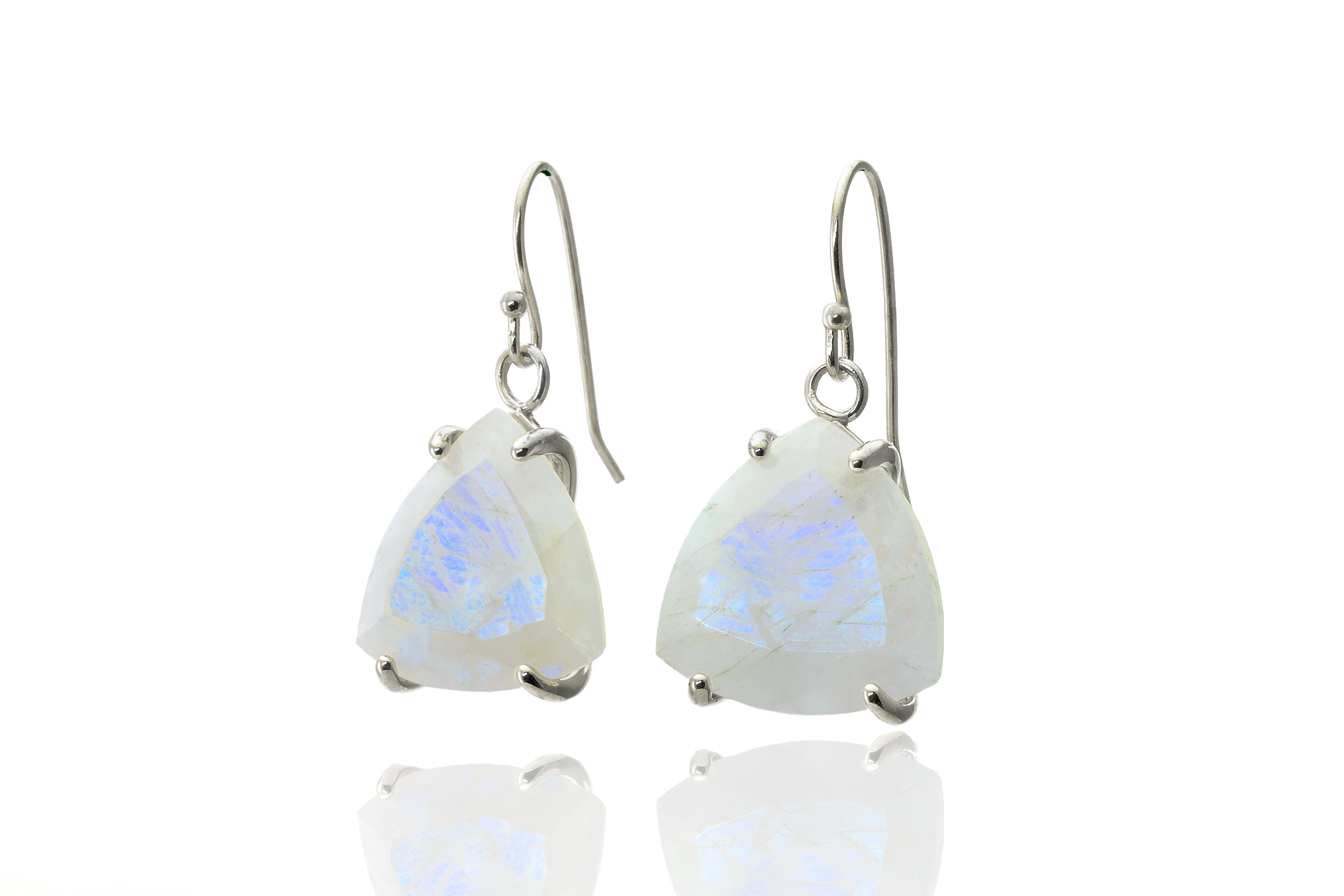 Trillion Cut Rainbow Moonstone Gold Dangle Statement Earrings Earrings Anemone Jewelry