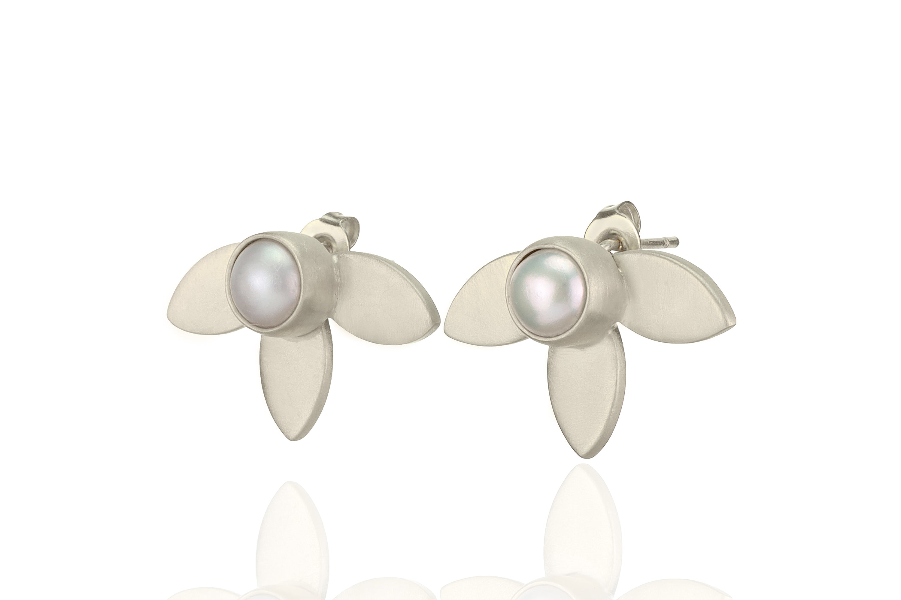Bezel Set Freshwater White Pearl Earrings Earrings Anemone Limited