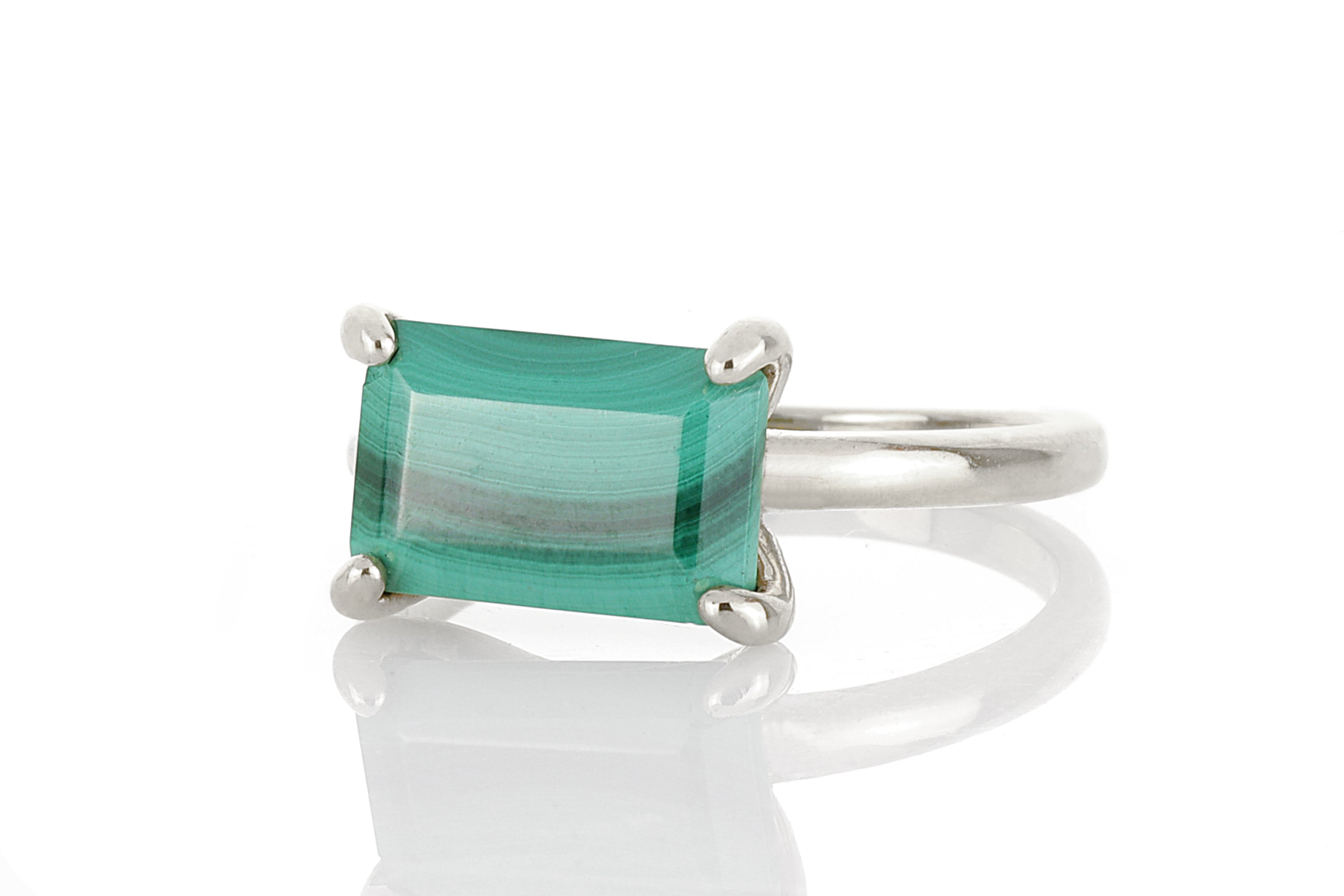 Yellow Gold Rectangle Malachite Ring Rings Anemone Unique
