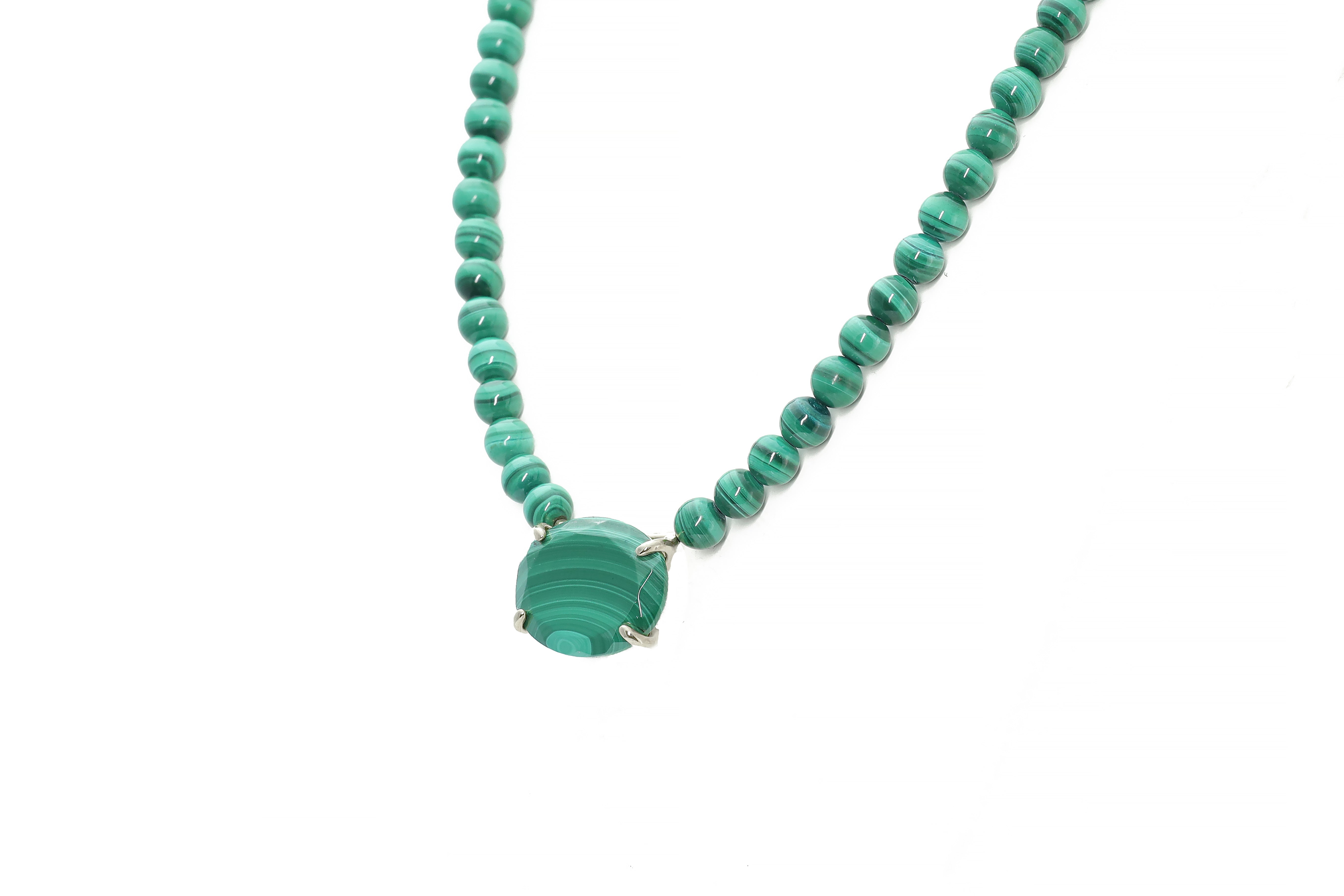 Beaded Malachite Gemstone Gold Necklace necklaces Anemone Jewelry