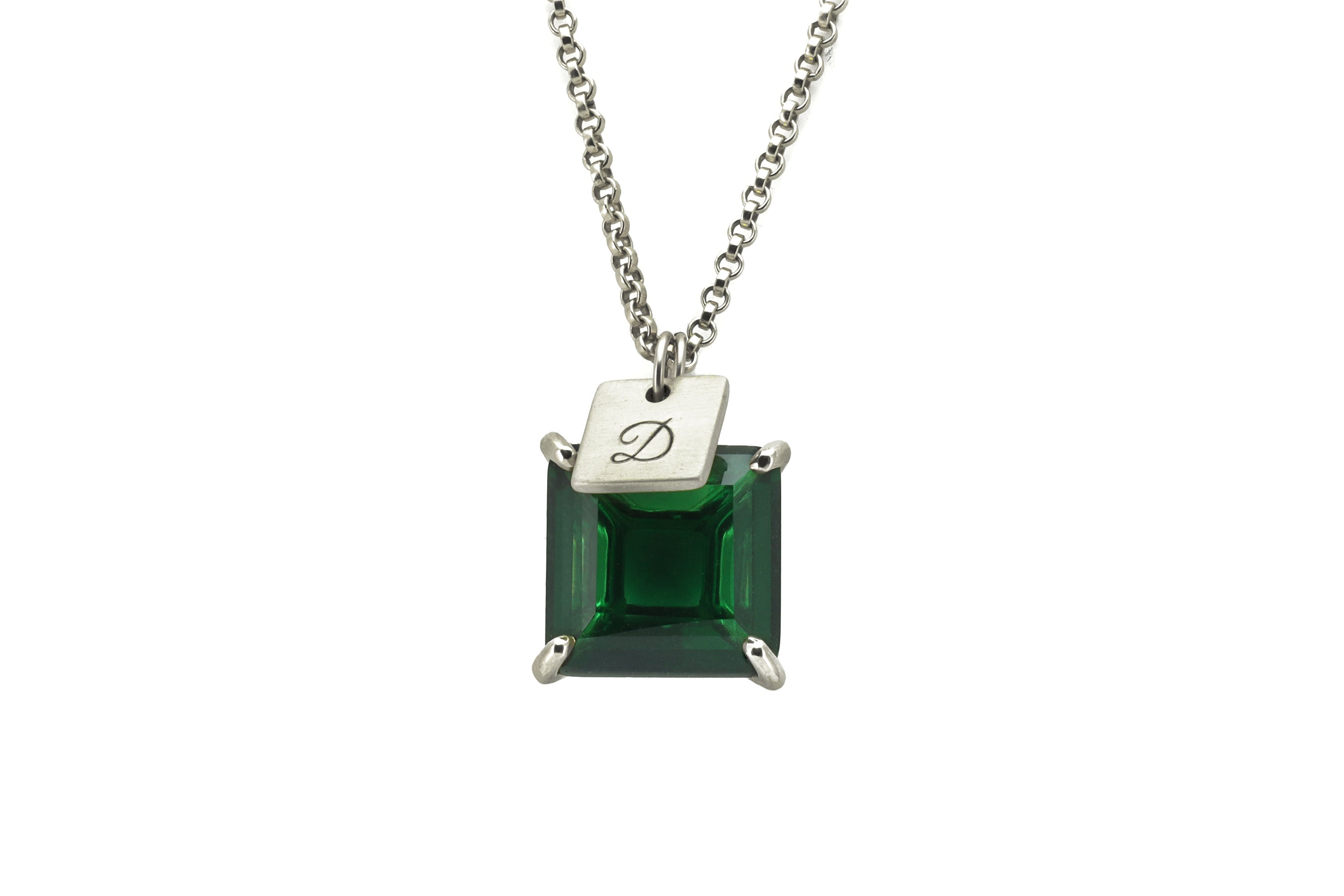 Square Cut Emerald Gemstone Pendant Necklace in Gold necklaces Anemone Jewelry