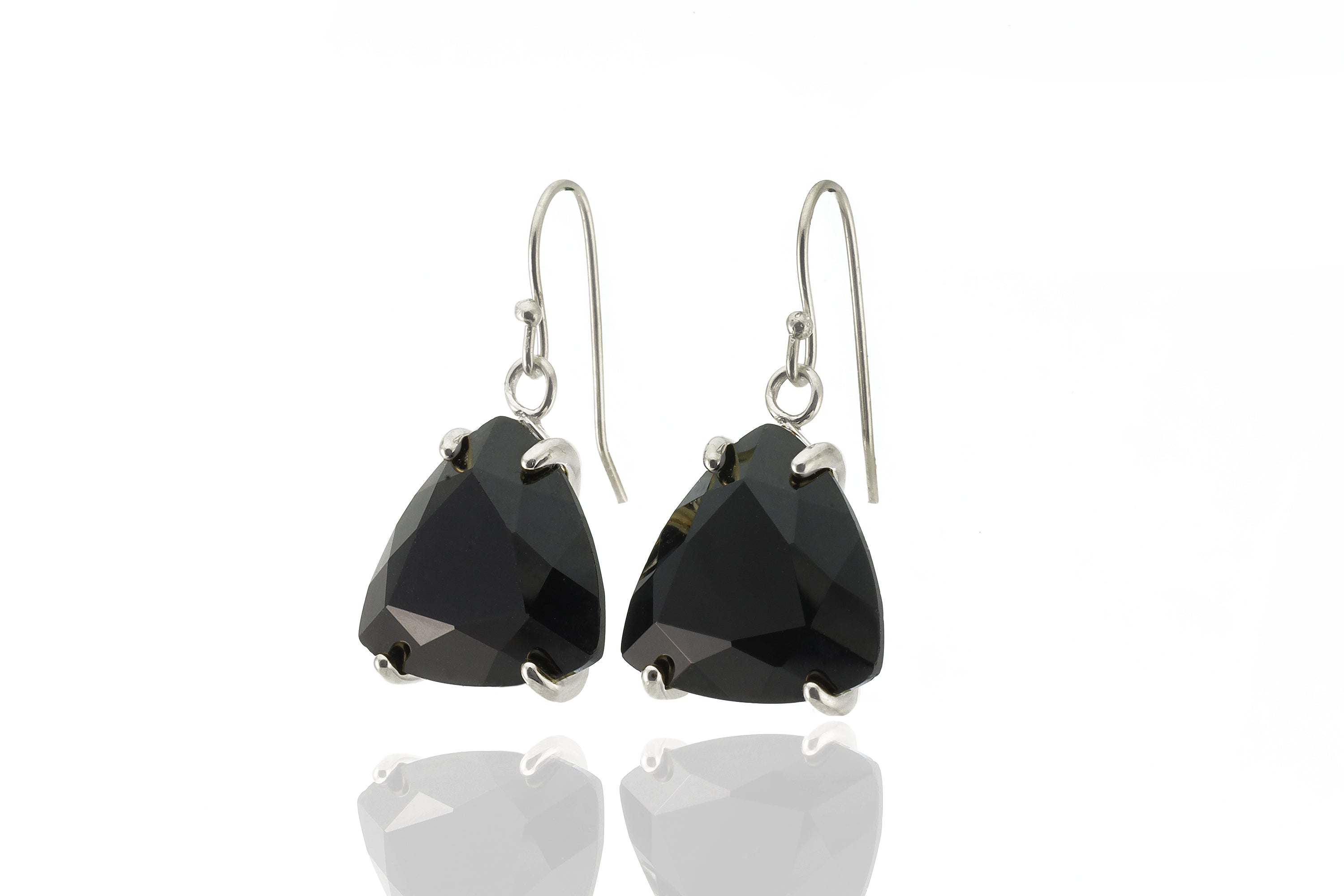 Sterling Silver Black Onyx Trillion Cut Dangle Earrings Earrings Anemone Jewelry