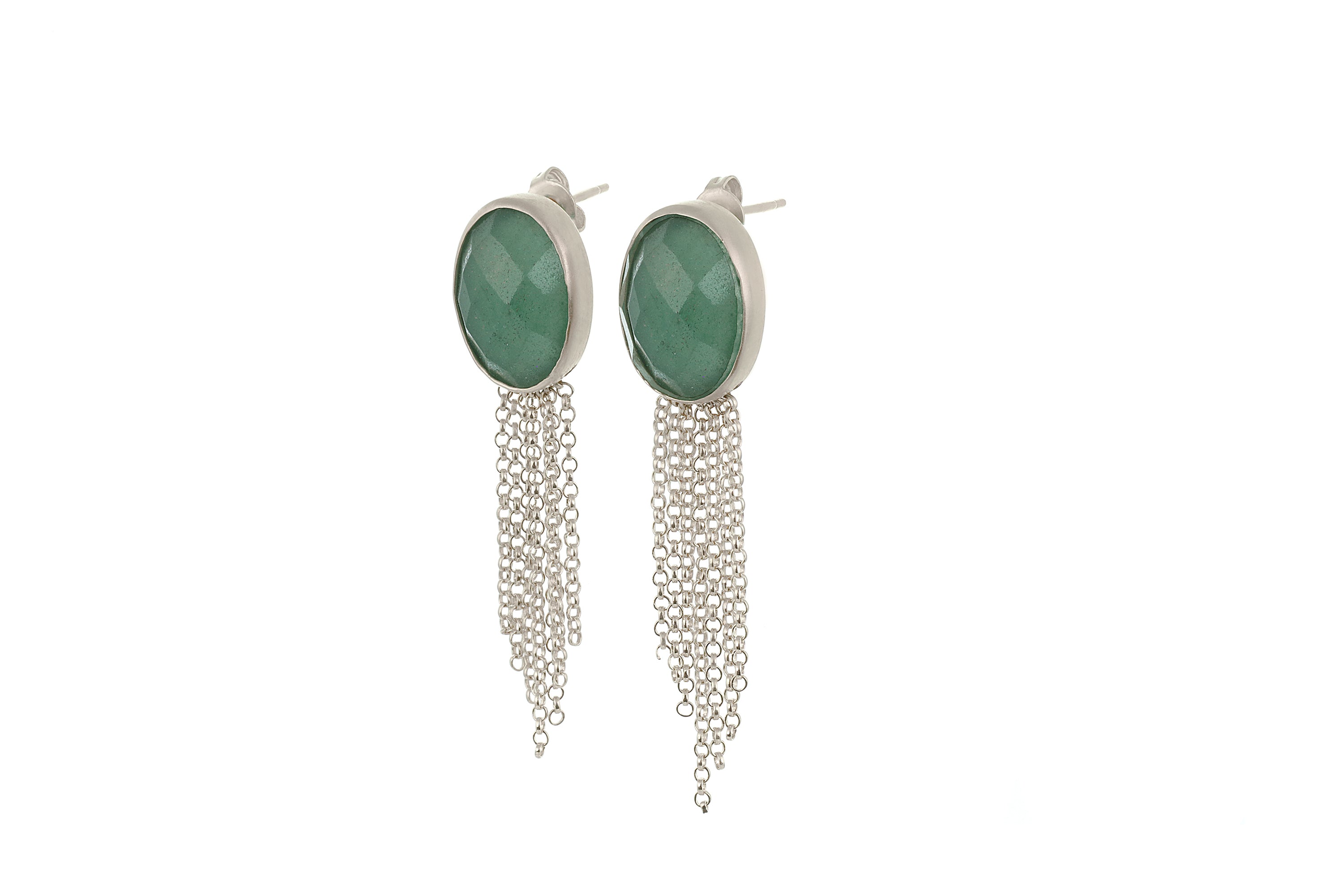 Dangle Earrings with Oval Bezel Set Green Aventurine Gemstone Earrings Anemone Limited