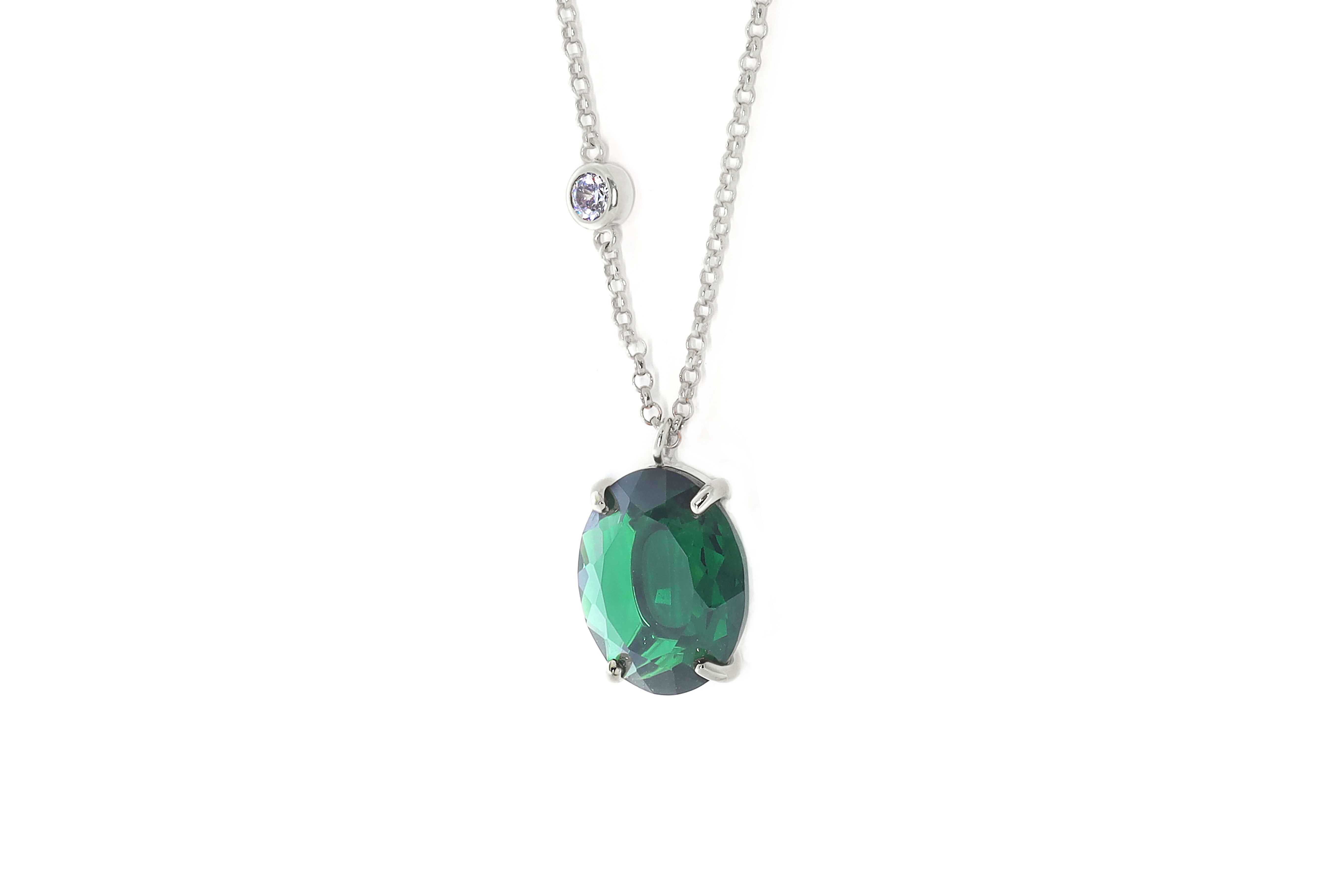 Long Gold Oval Emerald Gemstone Necklace with Cubic Zirconia necklaces Anemone Jewelry