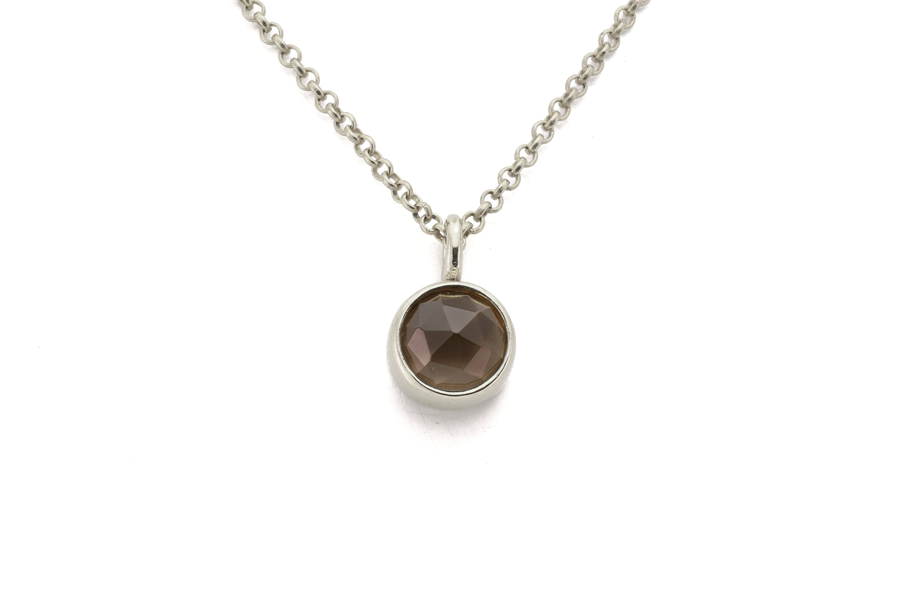 Smoky Quartz Delicate Round Rose Gold Pendant Necklace necklaces Anemone Limited