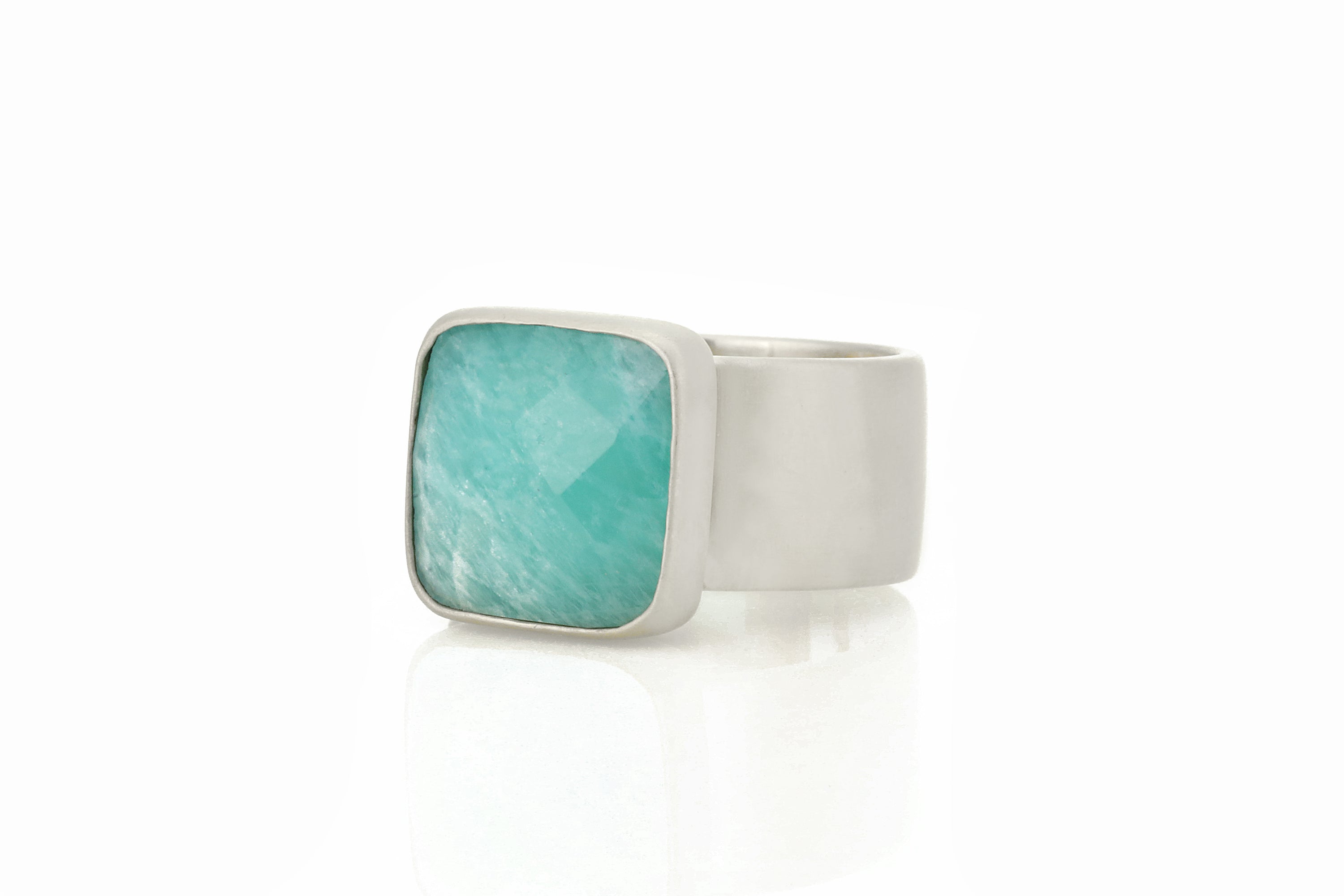 Thick Wide Amazonite Square Gemstone Gold Ring Rings Anemone Limited