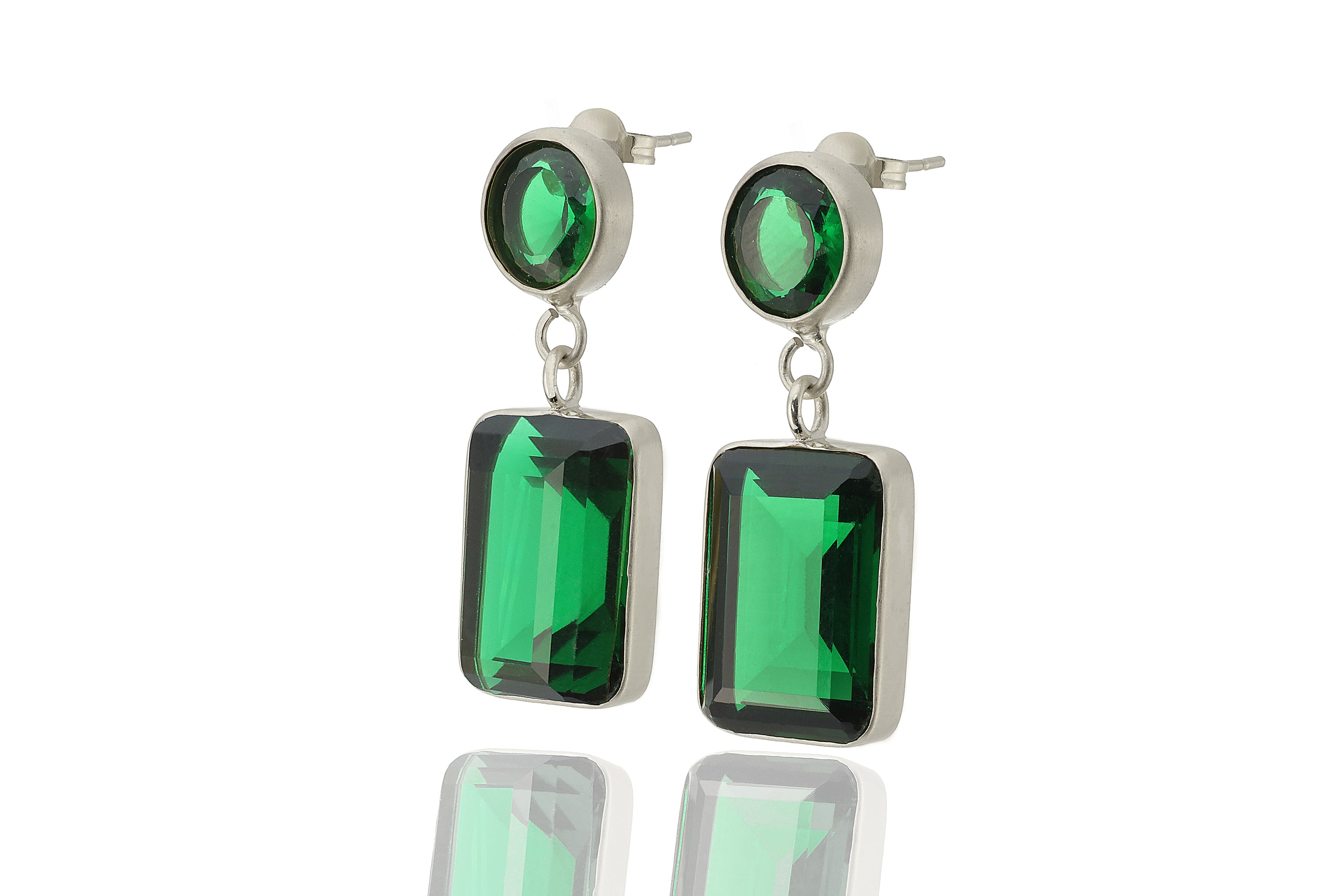 Sterling Silver Multi-Stone Emerald Dangle Earrings Earrings Anemone Limited
